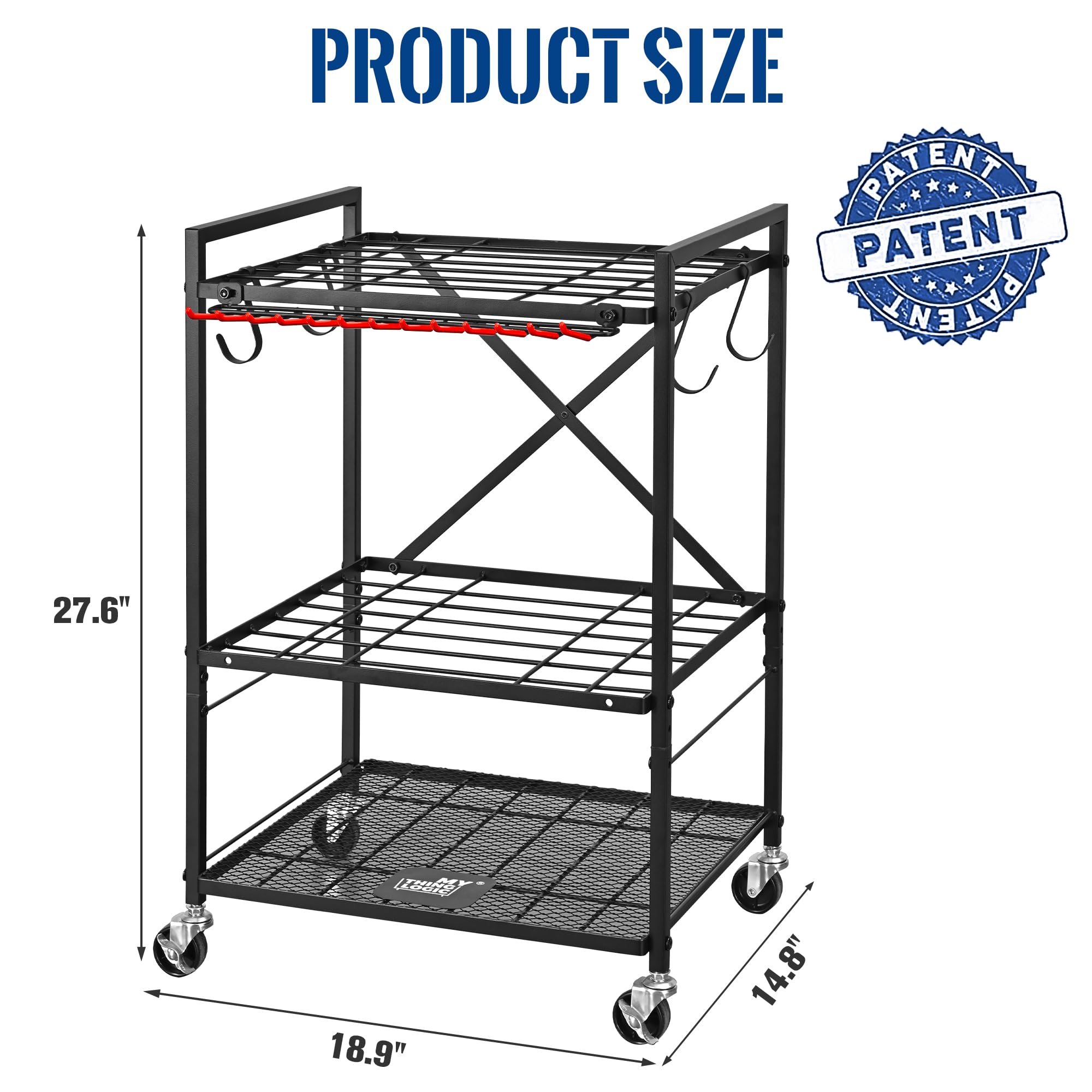 Mythinglogic Small Tower Garden Tool Organizer with Wheels - Heavy Duty Garage & Yard Tool Storage Rack for Shovels, Rakes & Gardening Equipment - Perfect for Shed, Garage or Outdoor Tool Organization