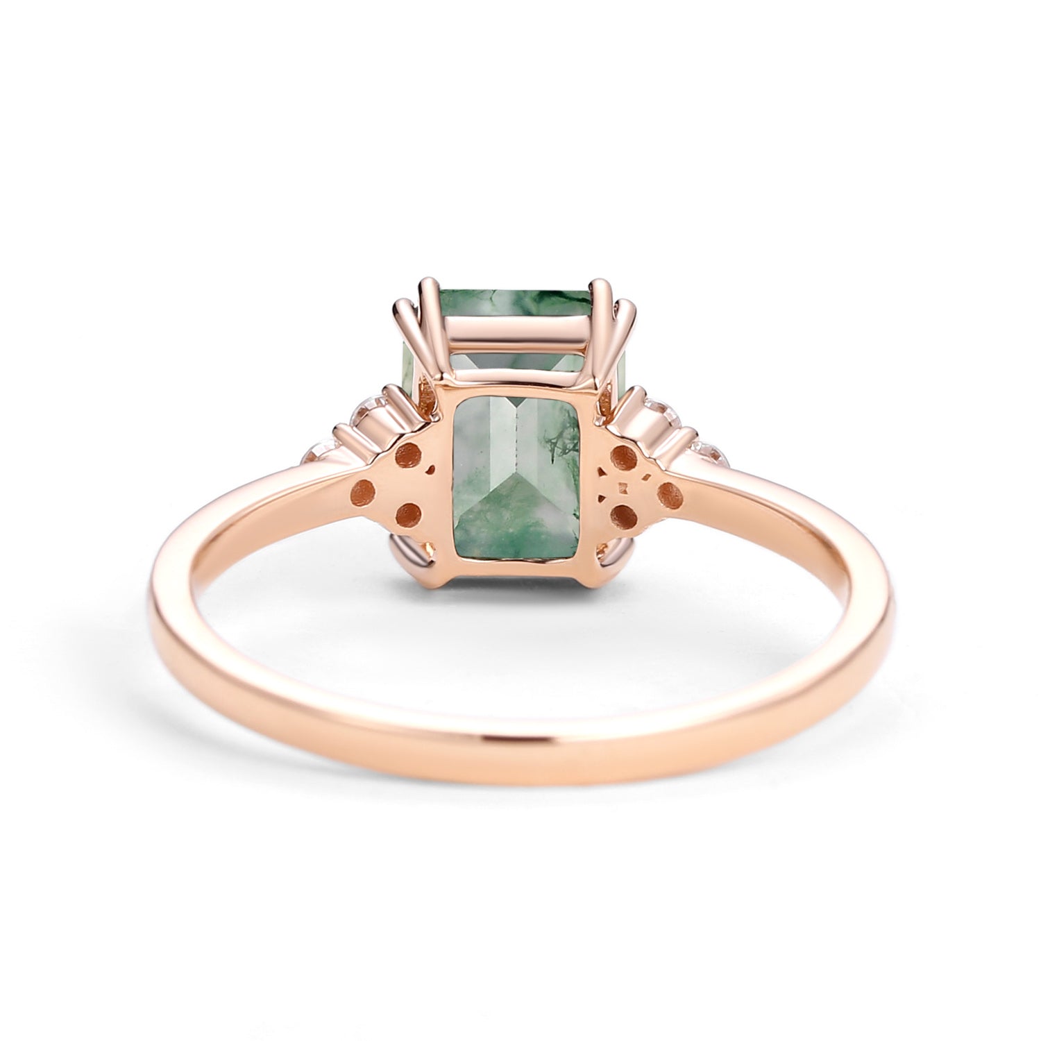 Exquisite Emerald Cut Moss Agate & Moissanite Cluster Engagement Ring for Women - Vintage Inspired Wedding Band, Perfect for Proposals, Anniversaries & Romantic Occasions