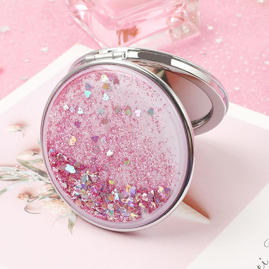 VMS INDIA Girls Handheld Compact Makeup Mirror with Magnifying Glass - Folding Vanity Round Mirror for Travel, Home & Professional Makeup Application
