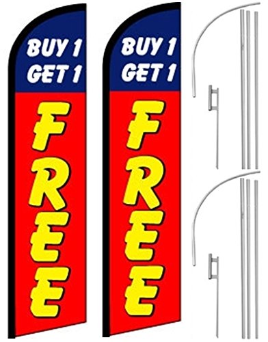 2 Windless Swooper Feather Banner Flags - Buy 1 Get 1 Free with Poles & Ground Spikes - Perfect for Outdoor Events, Parties, and Sports Games