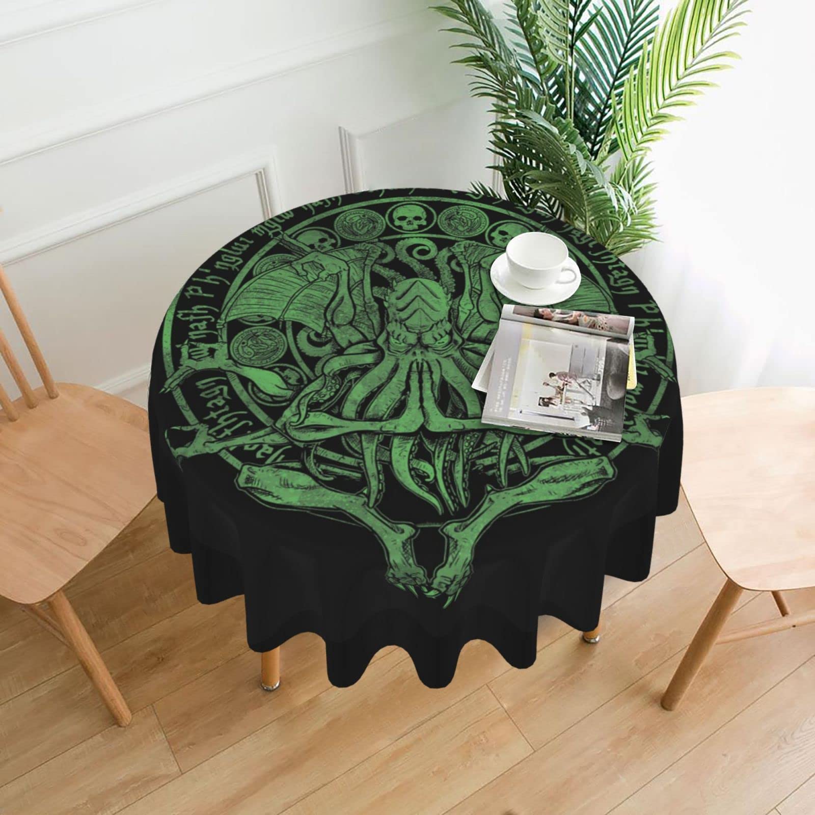 Cthulhu Mythos Round Tablecloth 60 Inch - Wrinkle-Resistant Washable Dining Table Cover for Indoor & Outdoor Use - Perfect for Parties, Holidays, and Themed Decor