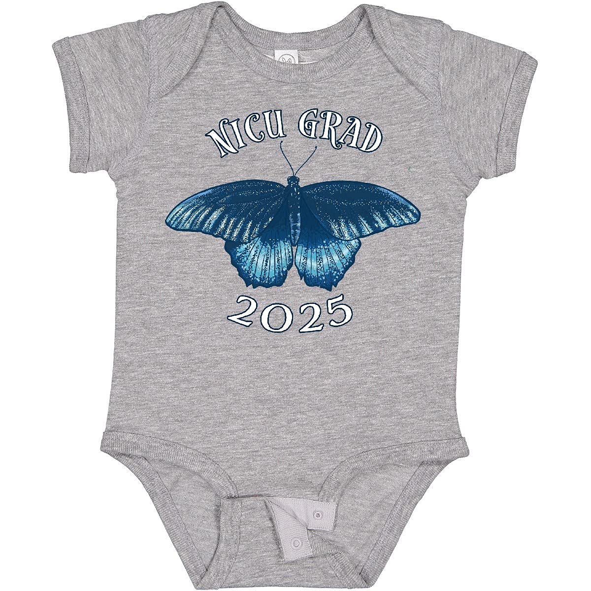 Inktastic NICU Grad 2025 Blue Butterfly Baby Bodysuit - Soft Cotton Onesie for Preemie Milestone Celebration & Newborn Photoshoots