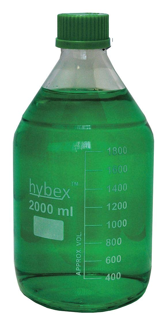 Benchmark Scientific B3000-2000-G Hybex Borosilicate Glass Media Storage Bottle, 2000mL with Standard Green Cap - Pack of 5 - Ideal for Laboratory Media Storage, Chemical Solutions & Biological Sample Preservation