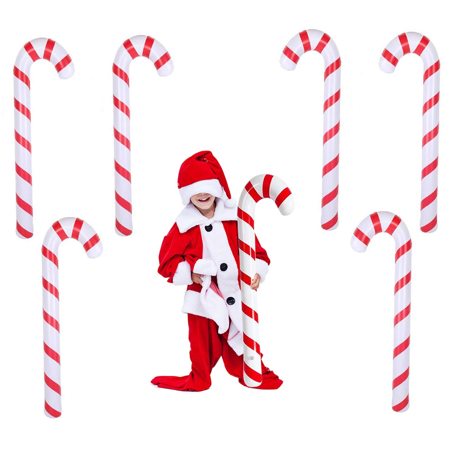 6-Pack Christmas Inflatable Candy Canes Decorations - Indoor/Outdoor Holiday Party Decor, Candy Cane Balloons for Xmas Tree, Yard, Home & Office Festive Decorating