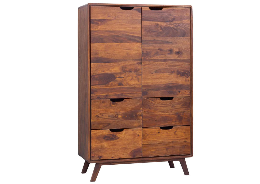 Gfine Solid Sheesham Wood Sideboard - 2 Doors & 4 Drawers, 89x45x145cm - Perfect for Living Room Storage & Dining Room Organization