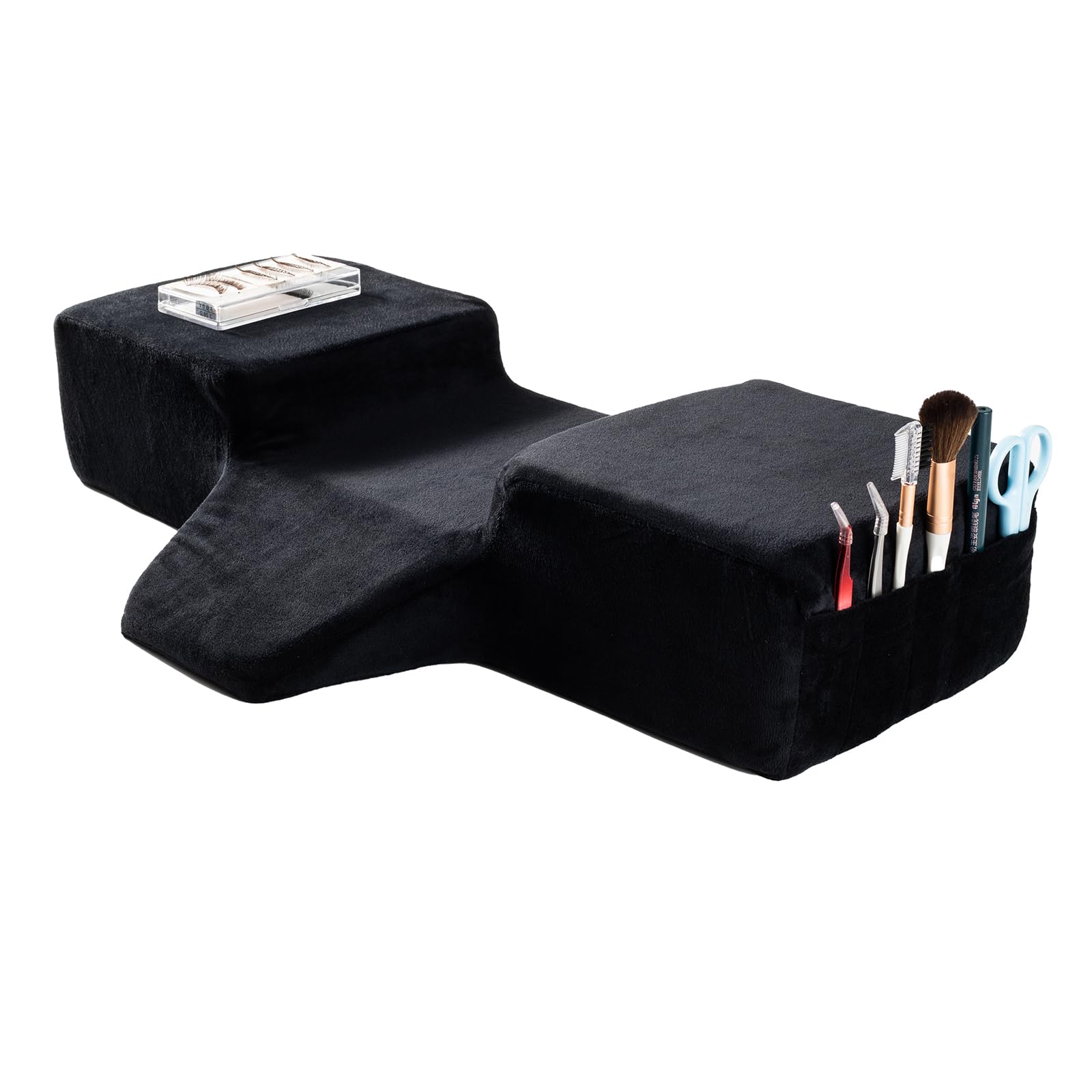 Professional Beauty Salon Eyelash Extension Pillow - Memory Foam Lash Pillow with Velvet Cover - Ergonomic Curved Design for Neck Support & Pain Relief (Black) - Perfect for Eyelash Technicians & Spa Treatments