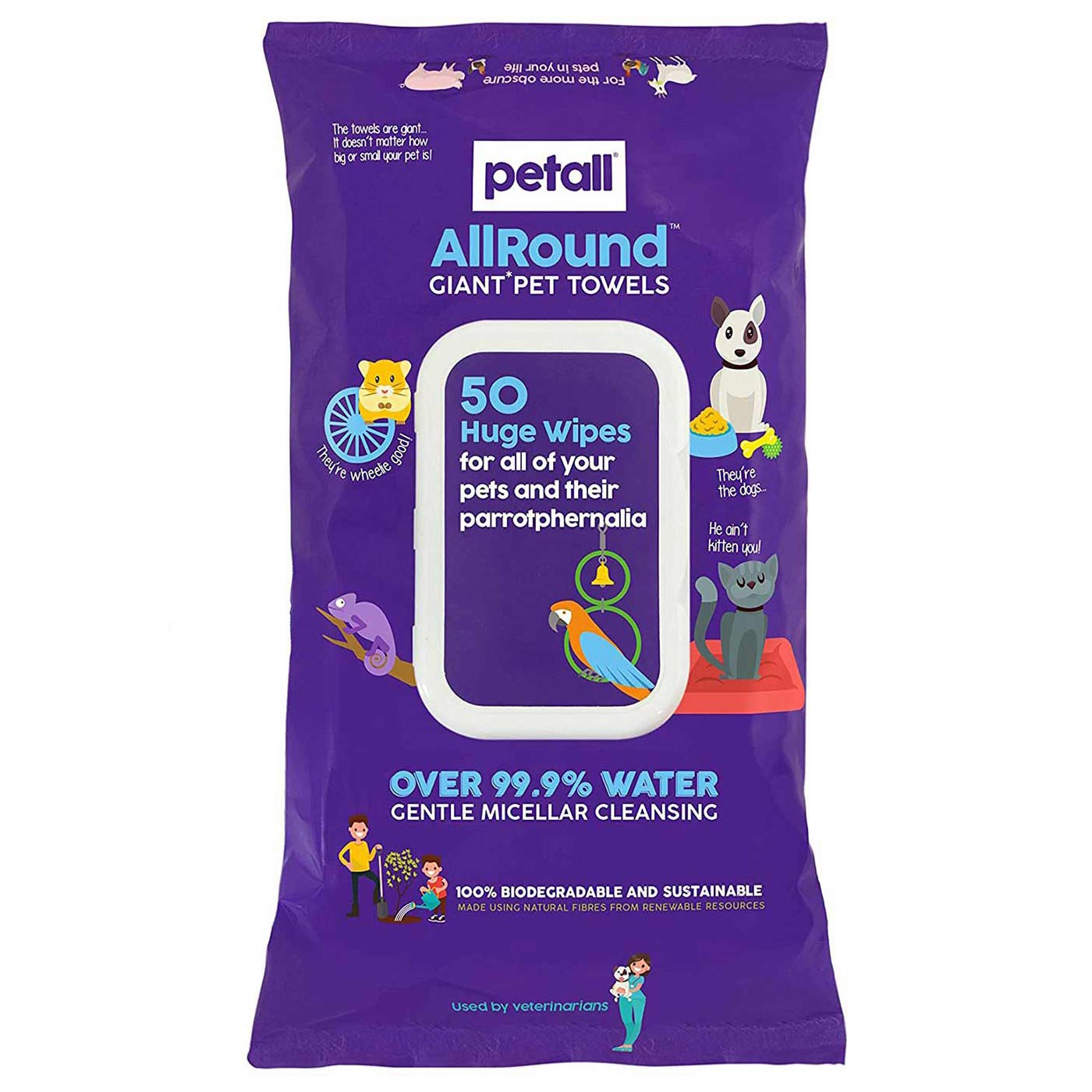 Petall AllRound Giant Pet Wipes for Dogs & Cats - Extra Large Cleaning Wipes for Paws, Fur & Ears | Gentle & Hypoallergenic | Perfect for Grooming, Travel & Post-Walk Cleanup