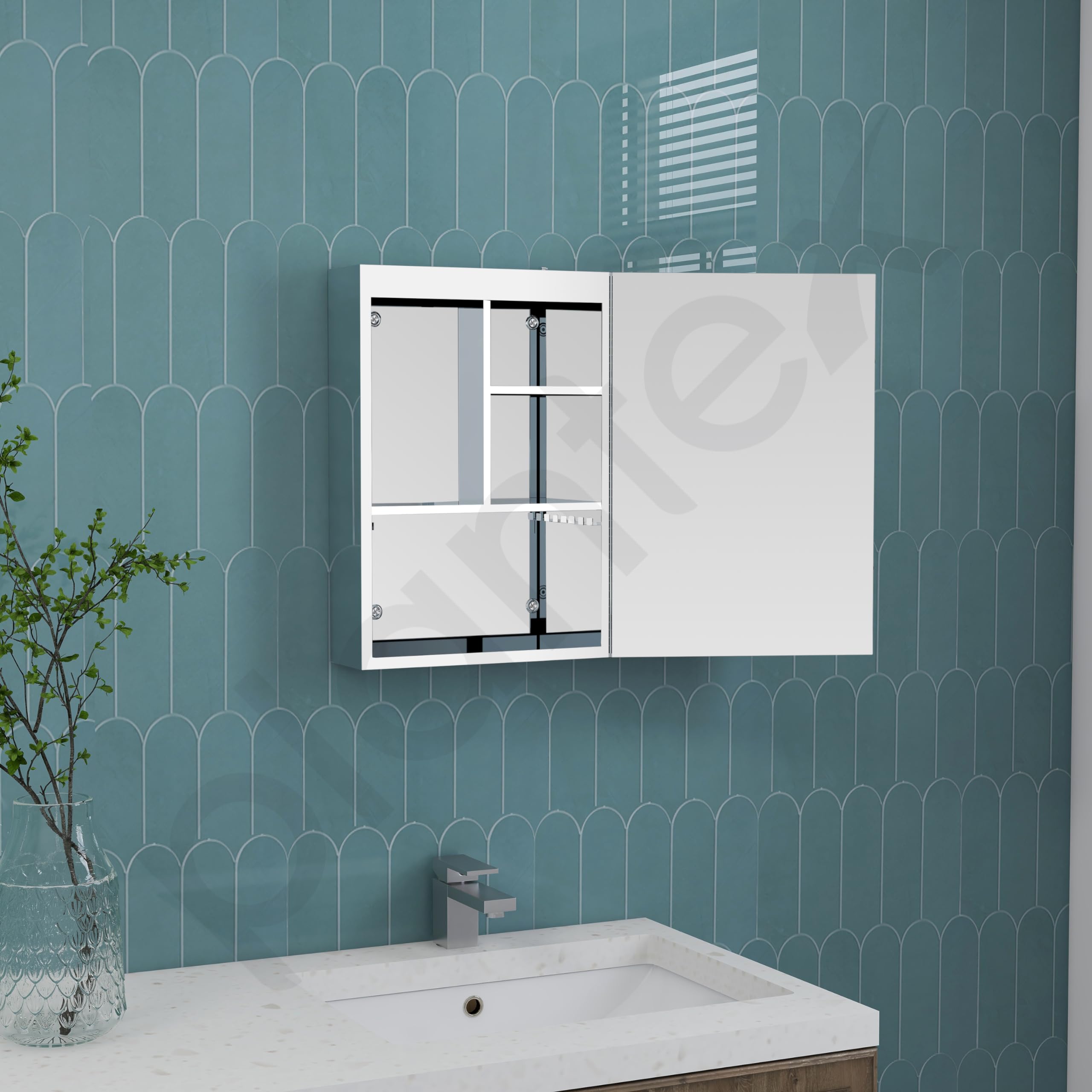 Premium 304 Stainless Steel LED Bathroom Mirror Cabinet - 14x20 Inch Wall Mounted Bathroom Organizer with Chrome Finish - Perfect for Modern Bathrooms, Vanities & Small Space Storage Solutions
