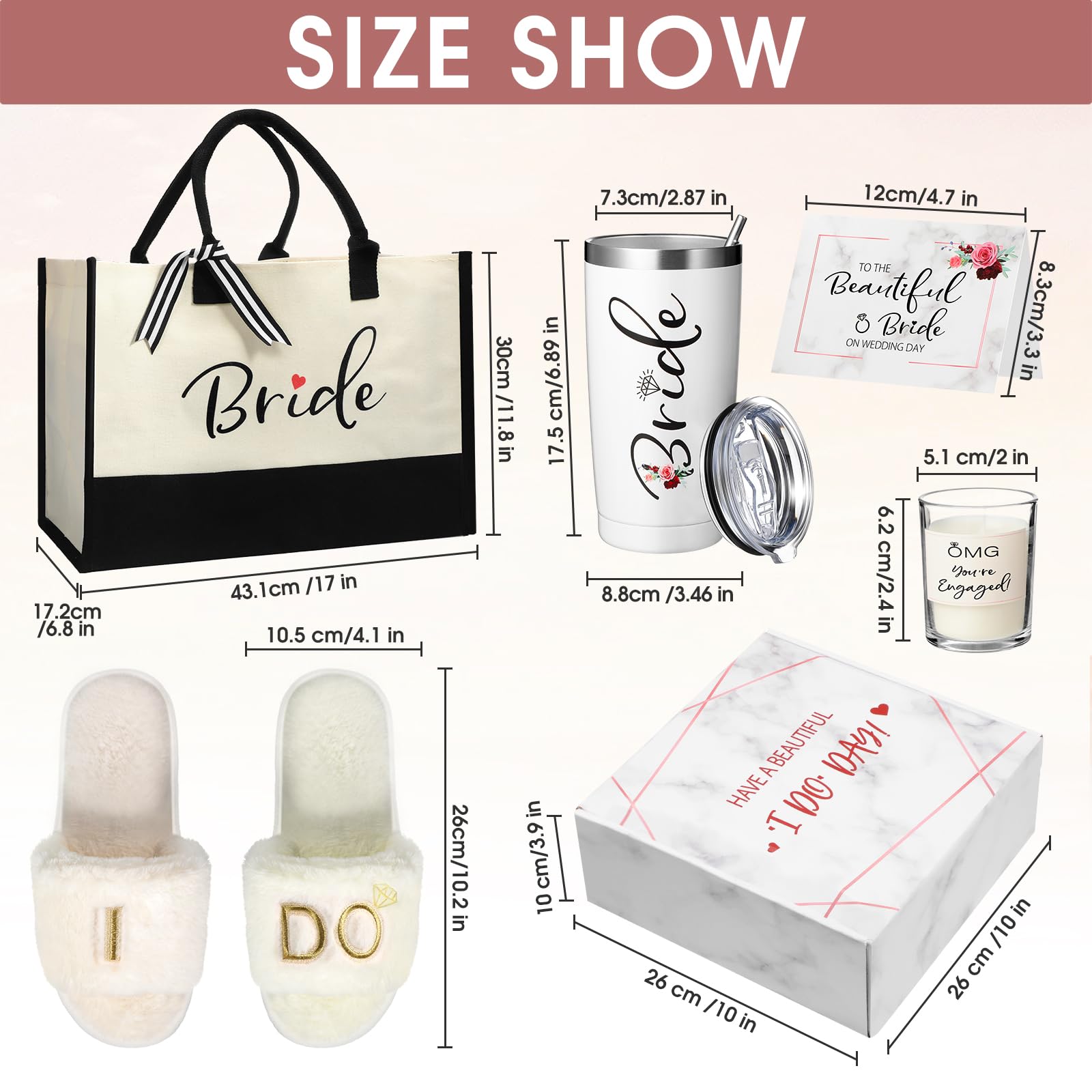 Sabary 6-Piece Bridal Gift Set - Wedding Shower Essentials for Bride (Pink) | Includes Tumbler, Tote Bag, Slippers, Scented Candle & Card | Perfect for Engagement, Bachelorette Party & Wedding Celebrations