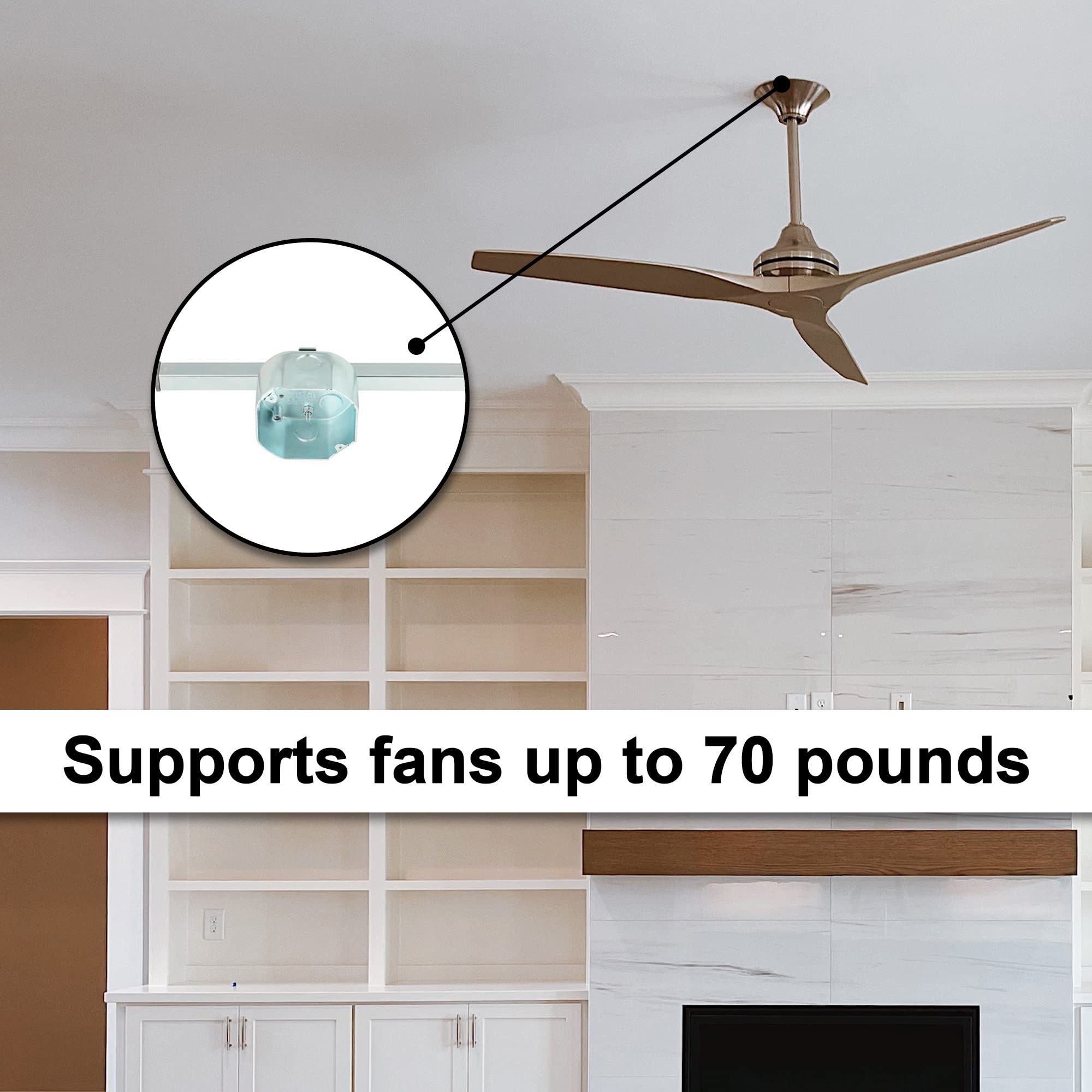Ciata Ceiling Fan Mounting Bracket - Saf-T-Brace with Locking Teeth (3 Teeth) for High Wire Capacity - 2-1/8 Inch Twist & Lock Ceiling Fan Box Mount - Electrical Light Box - 3 Pack - Perfect for Home, Office & Commercial Ceiling Fan Installations