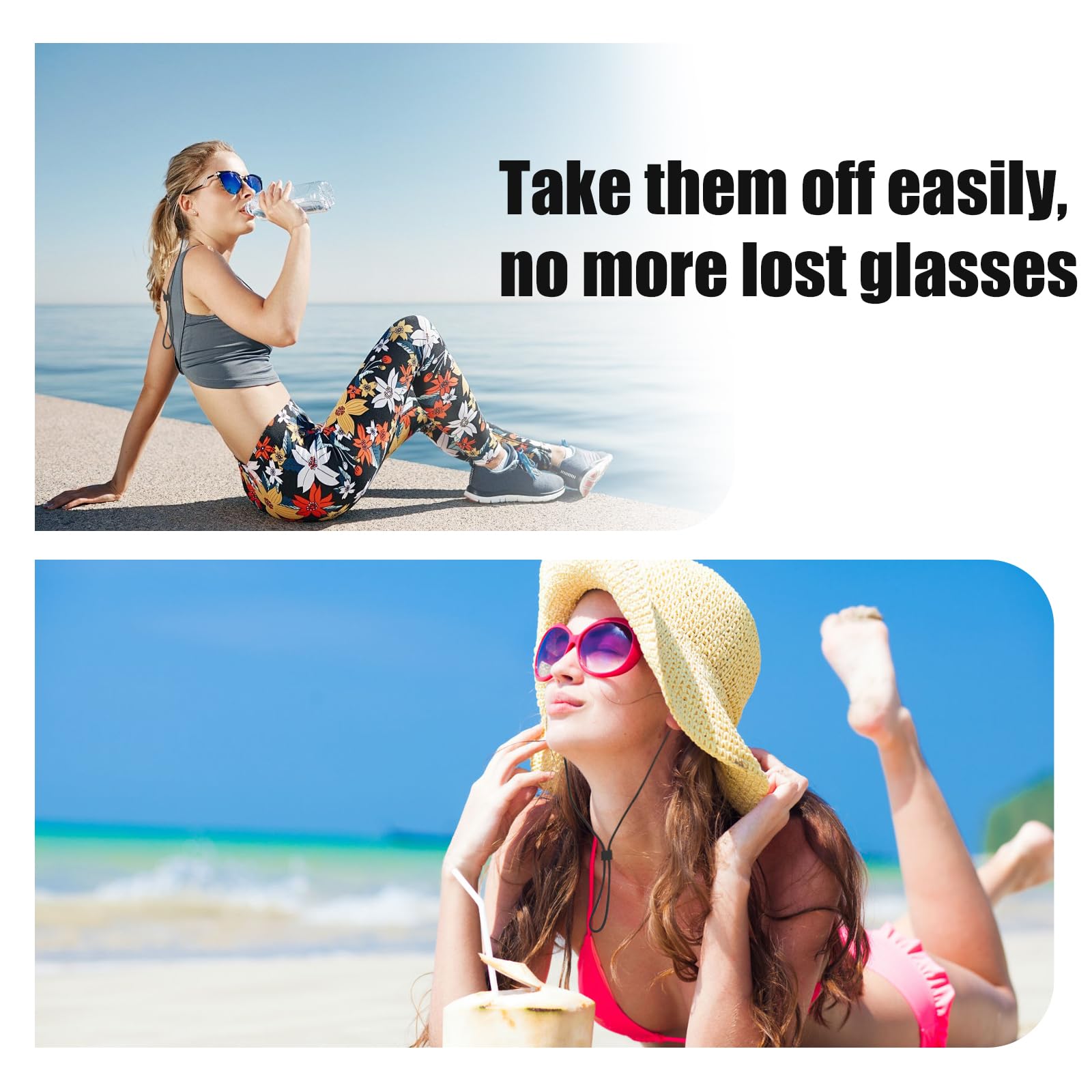 Floating Sports Sunglasses Straps - 2PC Adjustable Eyewear Lanyards for Running & Swimming