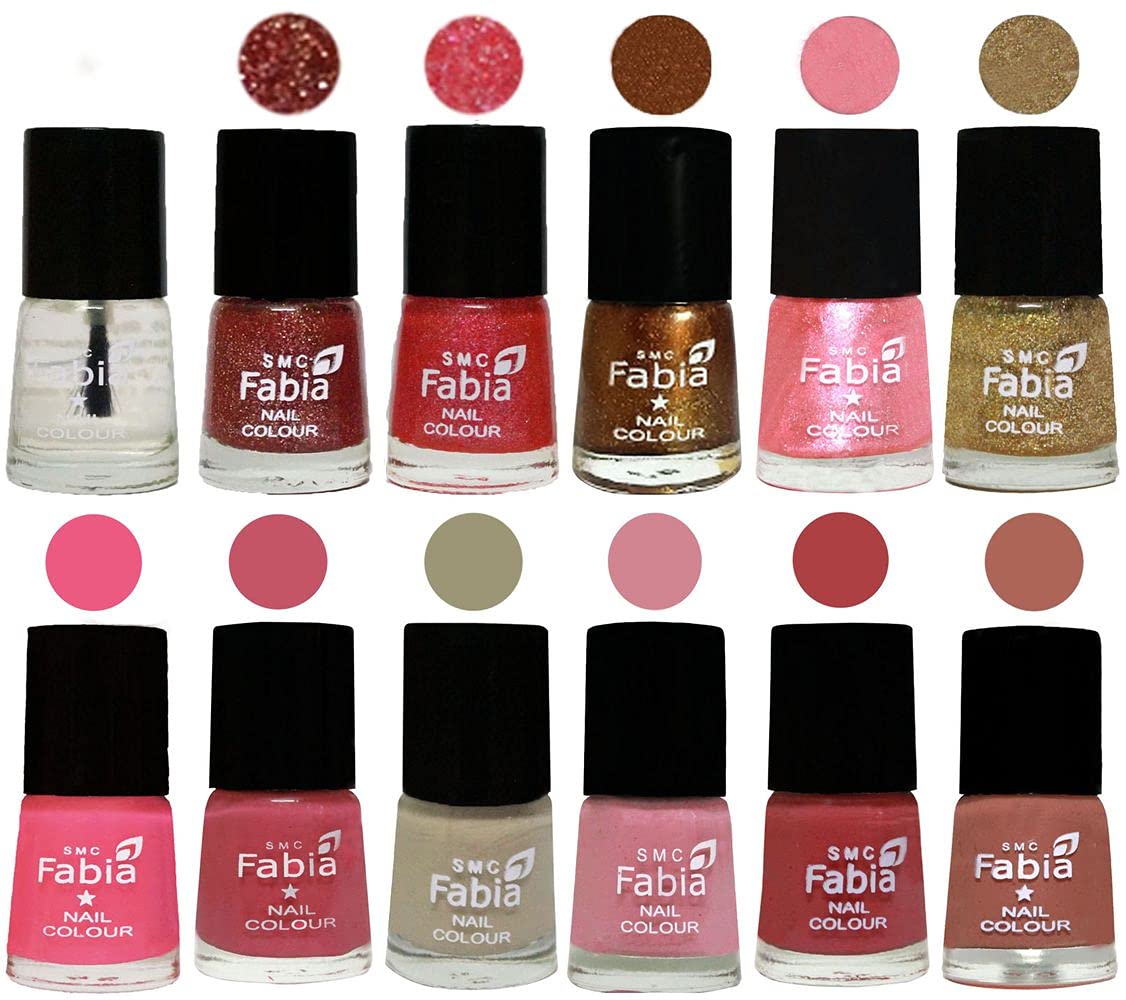 SMC Fabia Quick Dry One Stroke Nail Polish Set - 12 Multicolor Nail Paints (6ml Each) | Fast Drying, Long Lasting Nail Art Polish Kit for Salon, Home Manicure & Pedicure | Perfect for Parties, Weddings & Everyday Wear