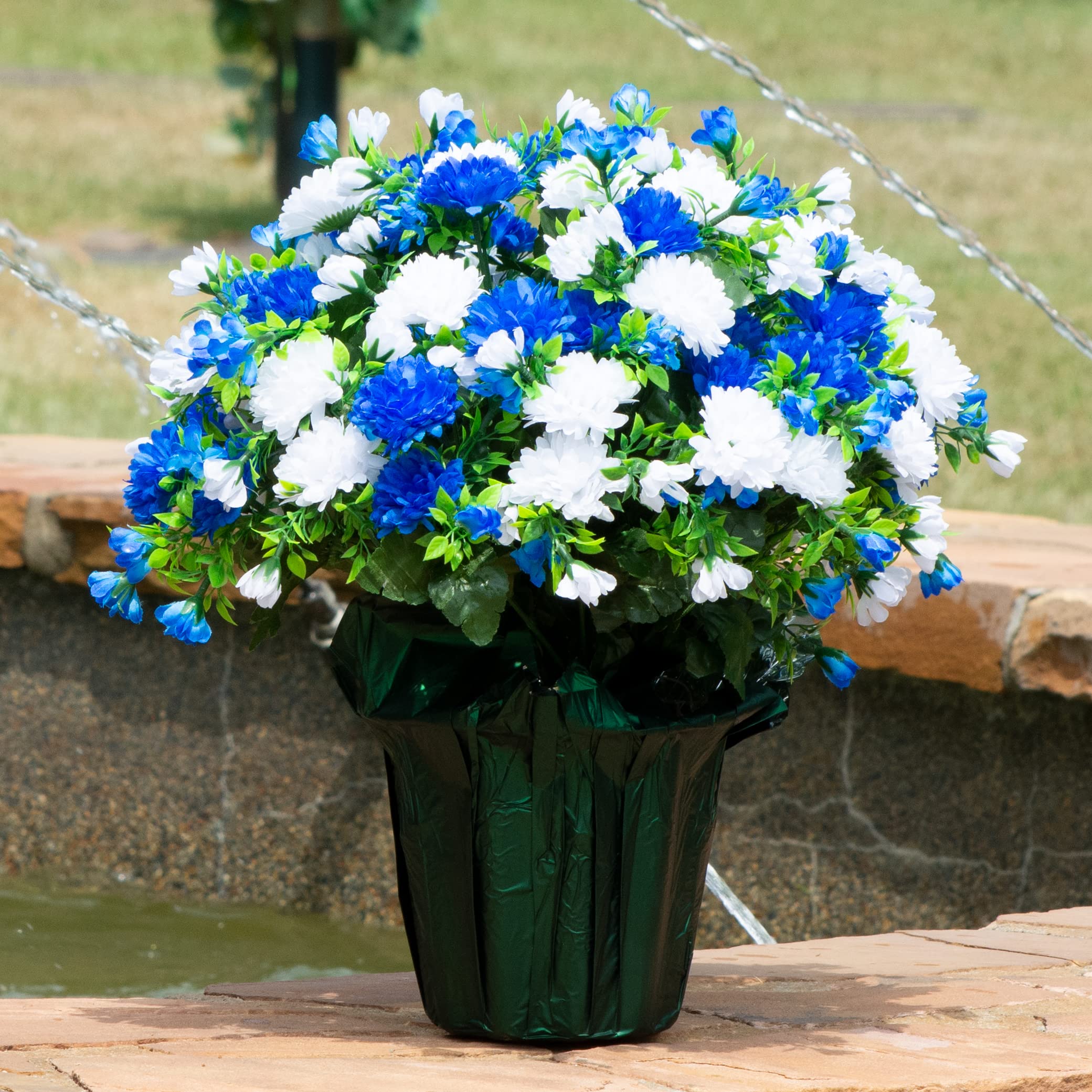 Sympathy Silk Artificial Flowers Weighted Pot Bouquet - 18