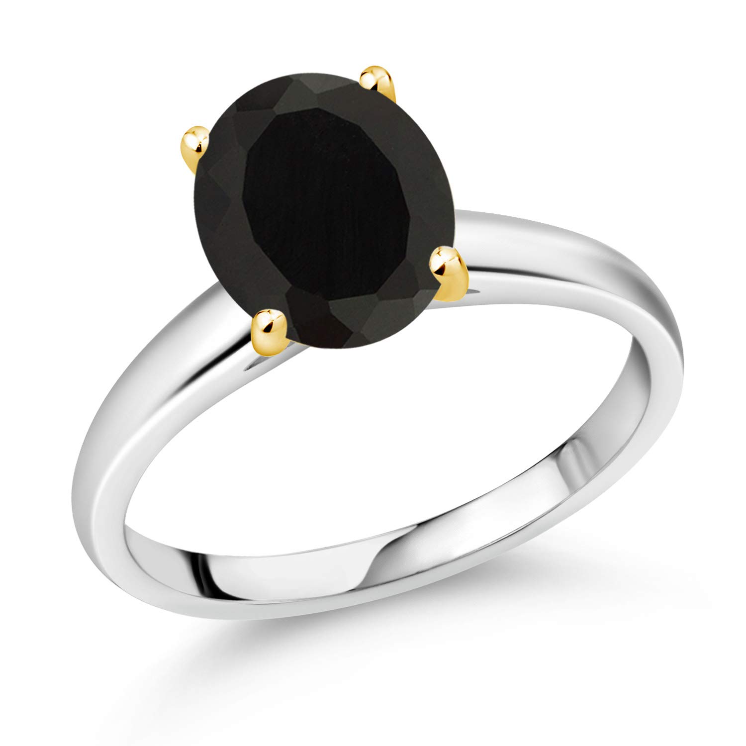 3.00 Ct Oval Black Onyx 10K White Gold Ring with Yellow Gold Prongs - Elegant Gemstone Jewelry for Women - Perfect for Weddings, Anniversaries & Special Occasions