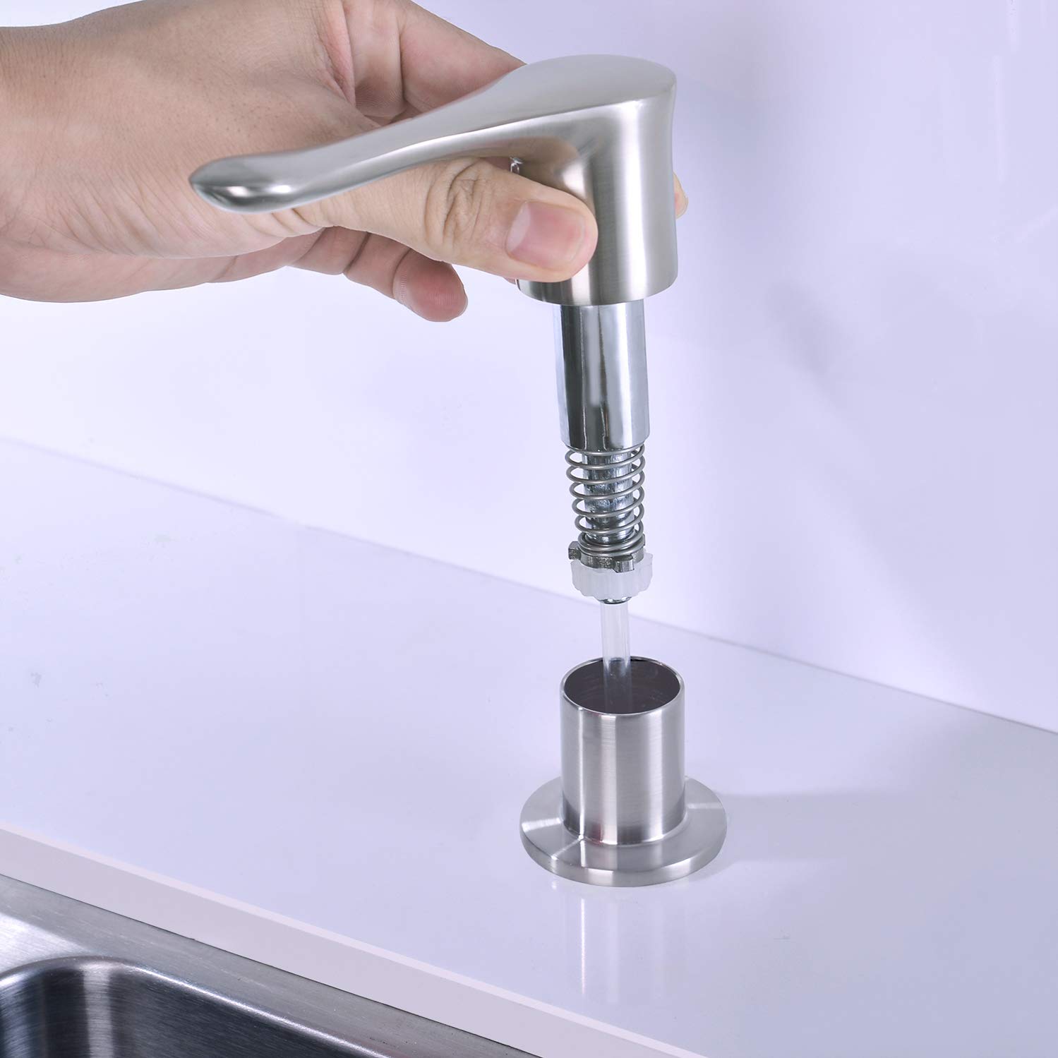 BZOOSIU Brushed Nickel Kitchen Sink Soap Dispenser - Solid Brass Pump Head, Refillable Stainless Steel Bottle with Spot-Resistant Finish | Perfect for Modern Kitchens, Restaurants & Bathrooms