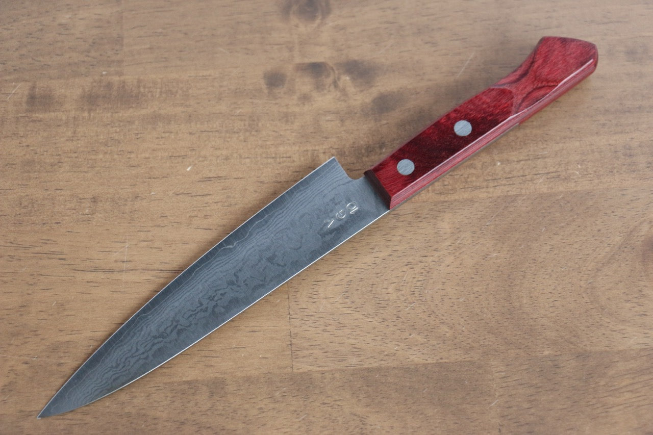VG10 Damascus Petty Utility Knife 150mm - Japanese Kitchen Knife with Red Pakka Wood Handle - Perfect for Slicing, Peeling & Precision Cutting Fruits, Vegetables & Meat