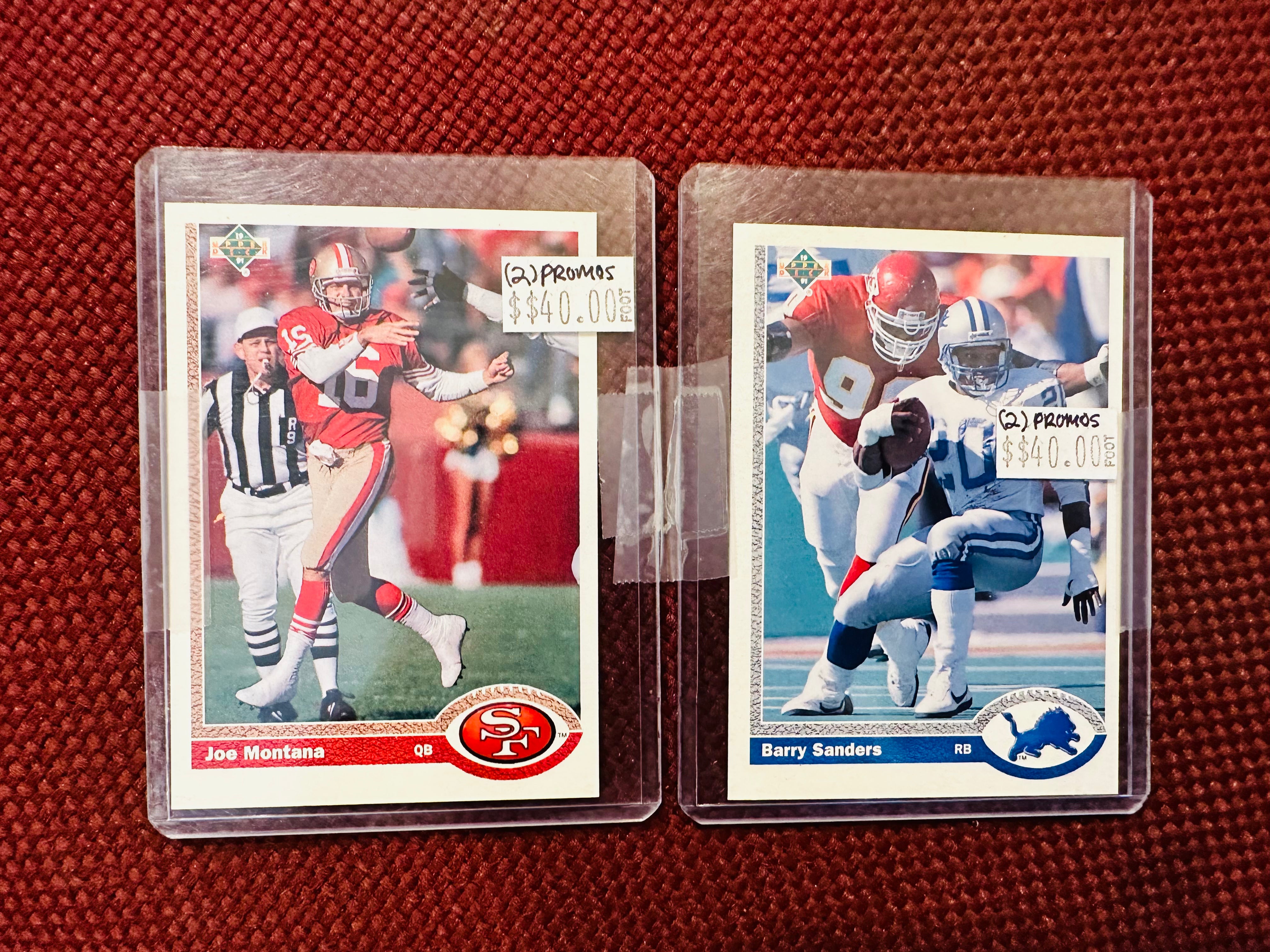 Rare 1990-91 Upper Deck Joe Montana & Barry Sanders Promo Football Cards - Collectible NFL Memorabilia for Fans & Sports Card Enthusiasts