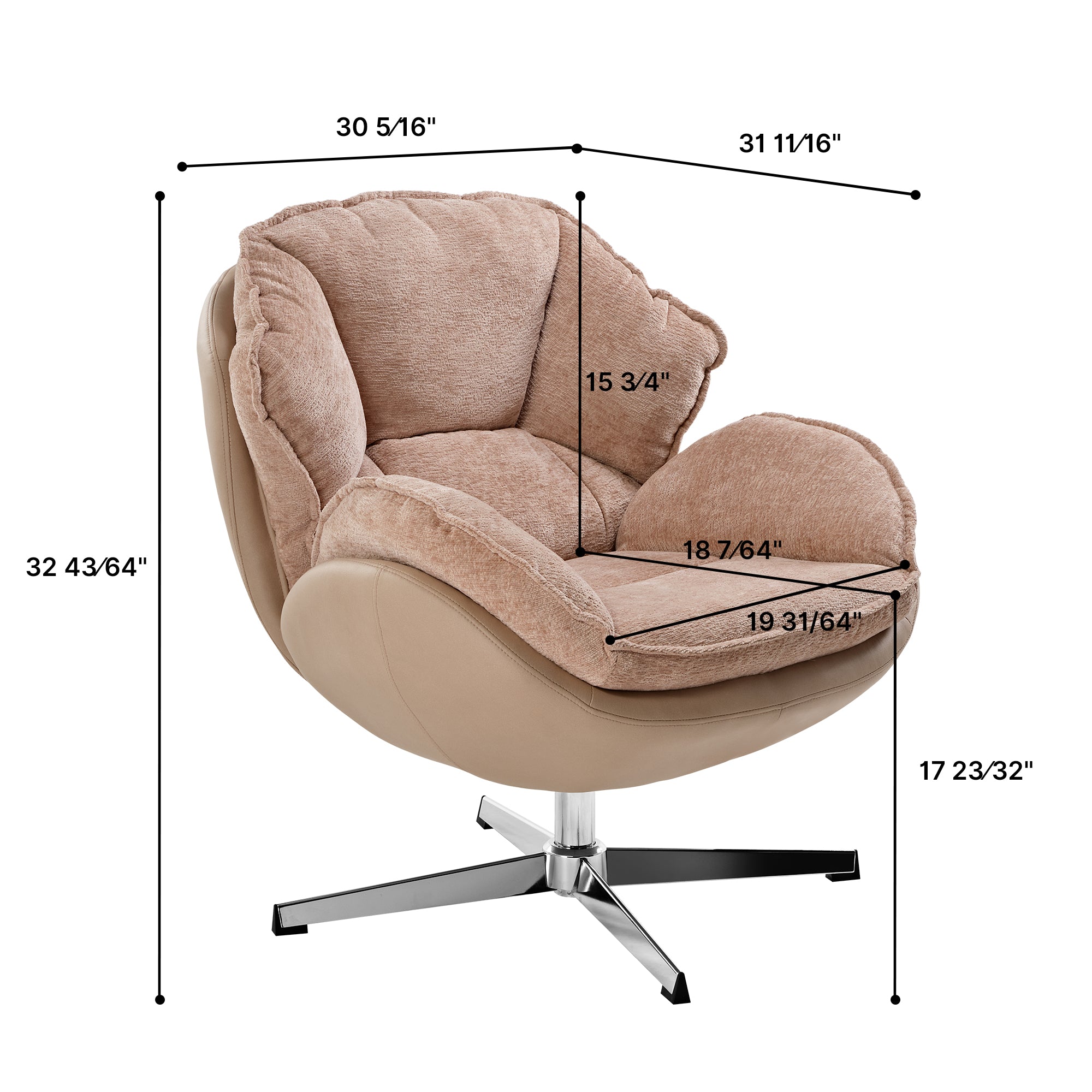 Norman Chenille Swivel Lounge Chair - Modern Velvet Accent Chair with 360° Rotation - Perfect for Living Room, Bedroom & Office