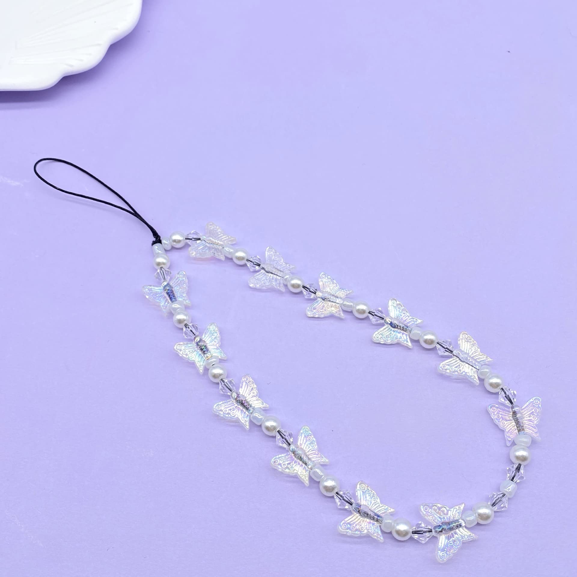 1-2 PCS Handmade Natural Stone Beaded Butterfly Phone Lanyard & Keychain - Colorful Rainbow Charm for Women & Girls | Perfect for Phone Accessories, Gift Giving & Fashion Jewelry
