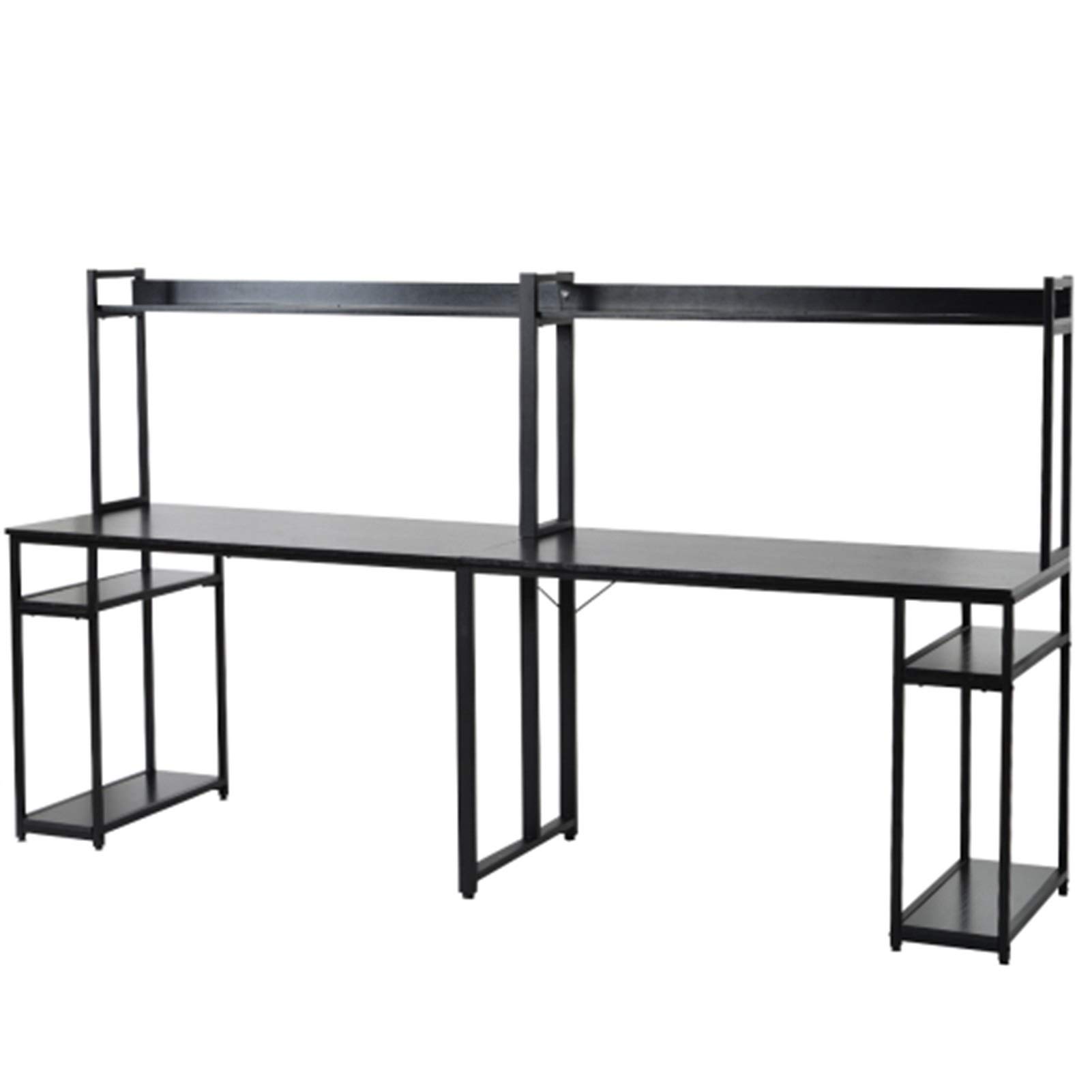 Black Double Workstation Desk with Shelves & Storage - Spacious 2 Person Computer Desk for Home Office, Study & Writing | Perfect for Shared Workspaces, Small Offices & Multi-Functional Use
