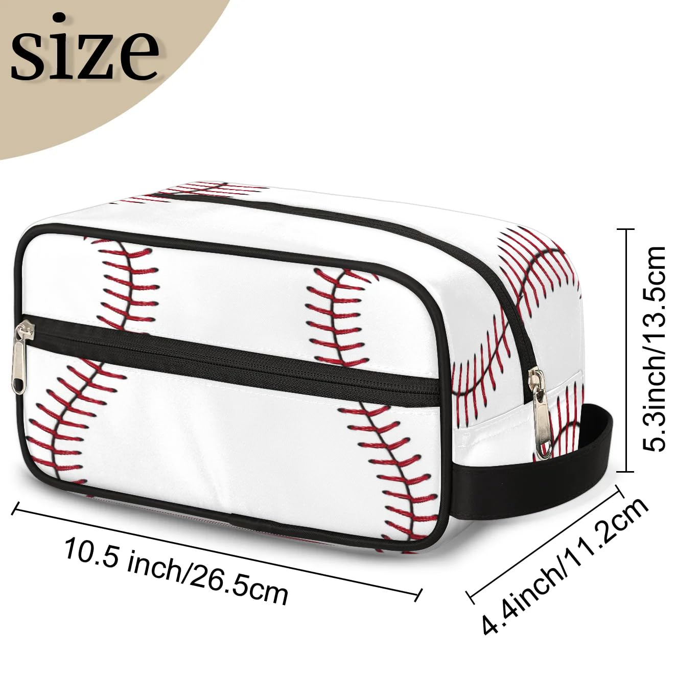 Baseball Toiletry Bag for Women & Men - Waterproof Travel Dopp Kit, Lightweight Shaving Bag for Toiletries (10.5 x 4.4 x 5.3 Inches) - Perfect for Gym, Camping & Weekend Getaways