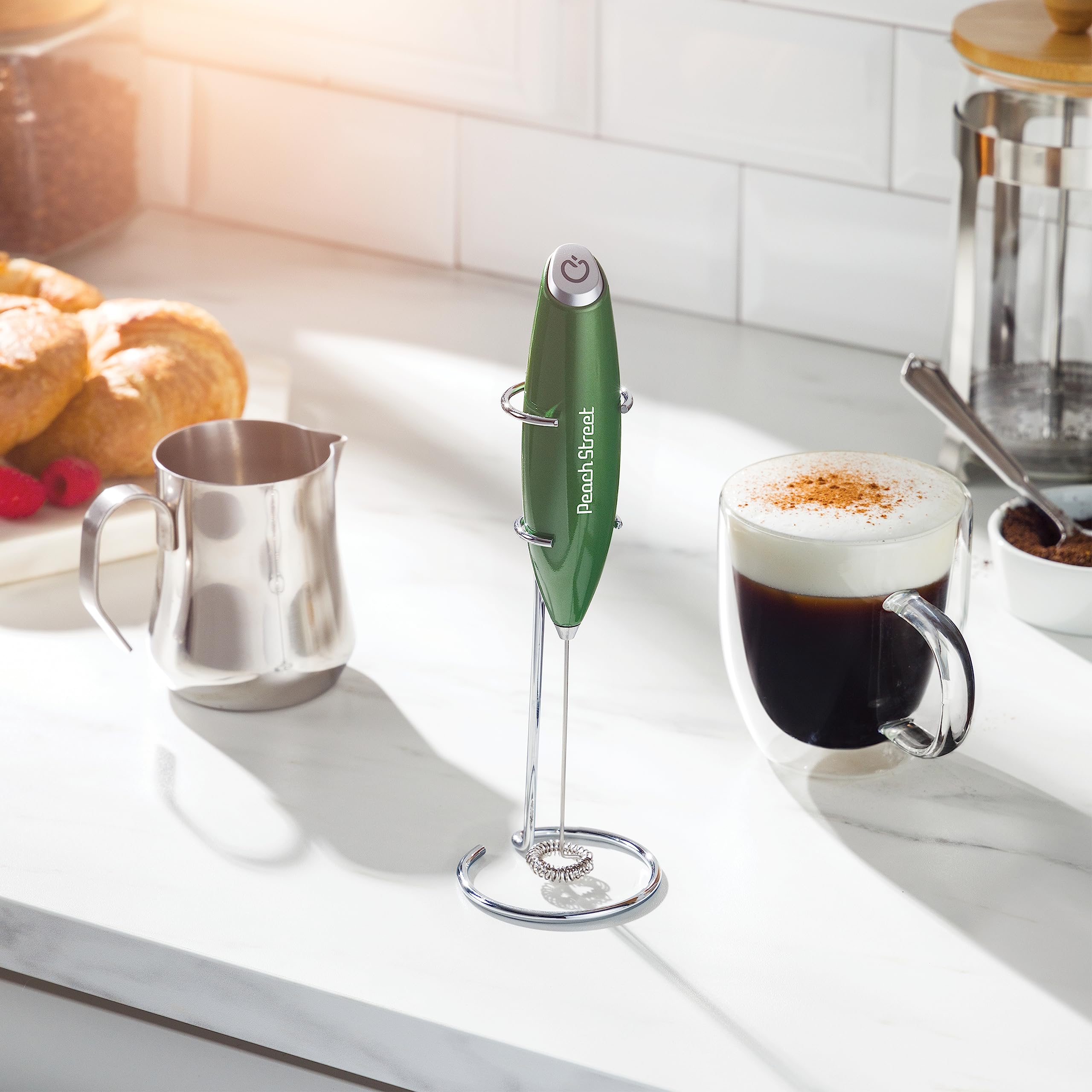 Premium Handheld Milk Frother - Battery Operated Stainless Steel Drink Mixer with Stand | Mini Milk Foamer for Coffee, Latte, Hot Chocolate & Matcha | Perfect for Home, Office & Cafe Use