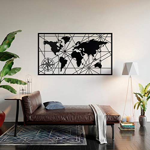 BAUPOR 3D World Map Metal Wall Art Decor - Modern Home Office Bedroom Living Room & Outdoor Wall Decor - Perfect for Travel Lovers & Geography Enthusiasts
