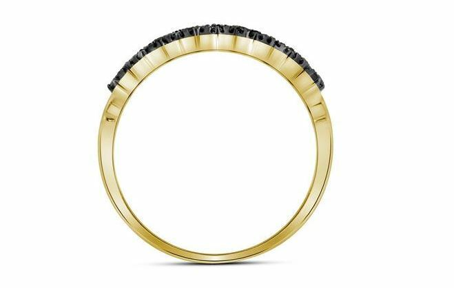 10K Yellow Gold Radiant Black Diamond Women's Band Ring - 1/6 Cttw, Elegant Stackable Ring for Everyday Wear, Anniversary Gift & Special Occasions