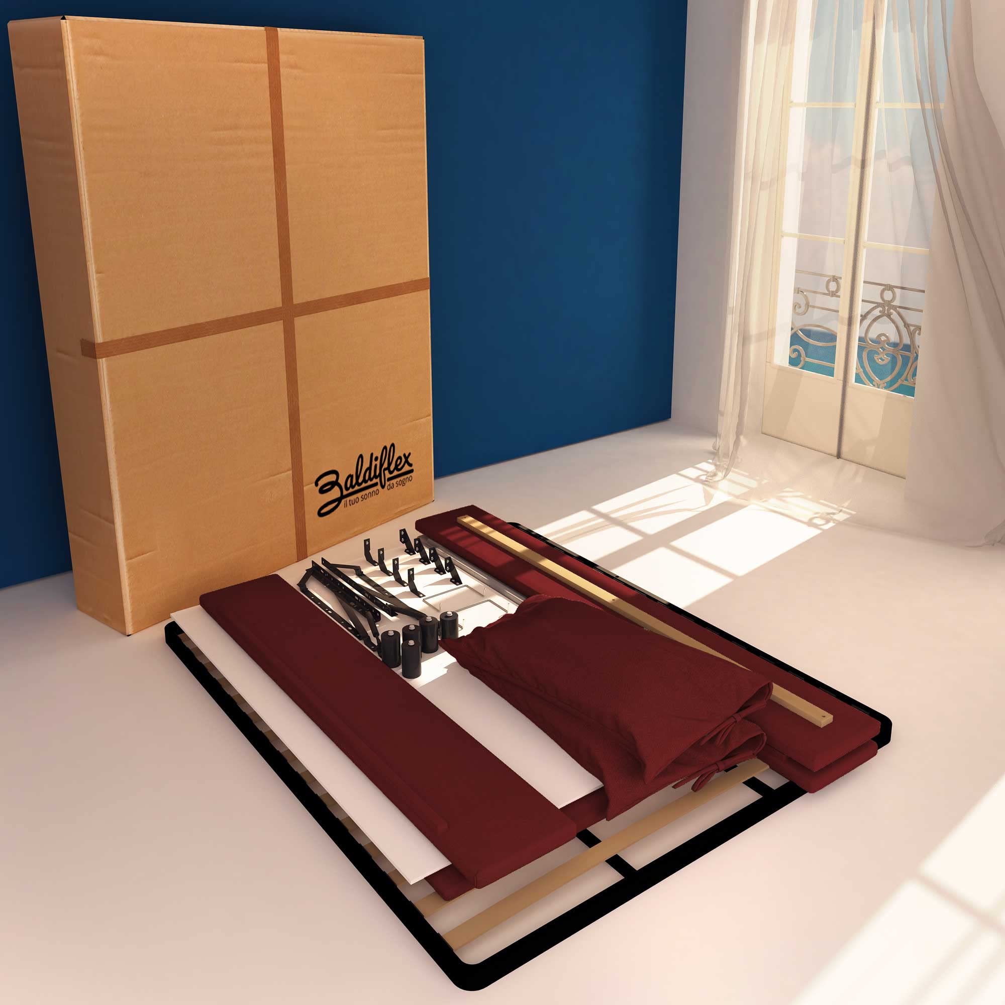 Baldiflex Single Bed with Storage - Licia Soft Synthetic Leather Upholstery, Slatted Base for Single Mattresses, 160 x 200 cm, Padded Thin Headboard, Burgundy - Perfect for Small Bedrooms, Guest Rooms & Studio Apartments