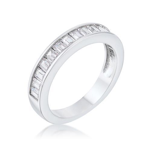 Elegant Baguette Cut Cubic Zirconia Rhodium Plated Wedding Band for Women – Perfect for Engagement, Anniversary, and Bridal Jewelry Gifts
