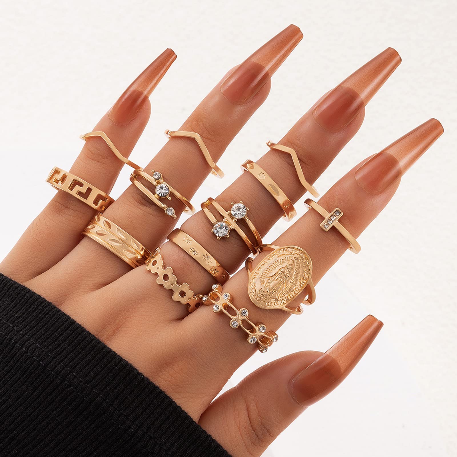 Trendy Gold Stackable Rings for Women - Star, Moon & Heart Knuckle Rings Set | Boho Jewelry Pack for Birthday Gifts, Easter Basket Stuffers | Perfect for Everyday Wear, Parties & Special Occasions