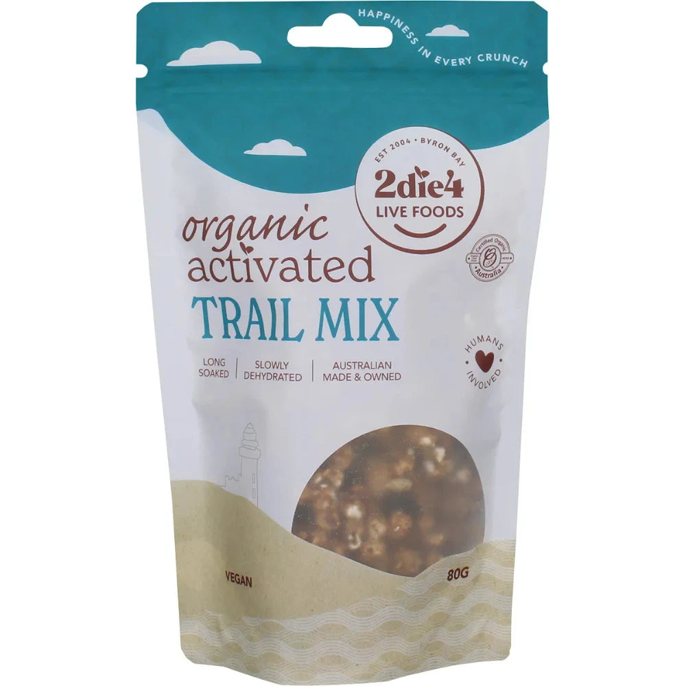 2DIE4 LIVE FOODS Organic Activated Trail Mix 80g - Healthy Snack for Hiking, Camping & Office - Non-GMO, Vegan, Gluten-Free Energy Boost