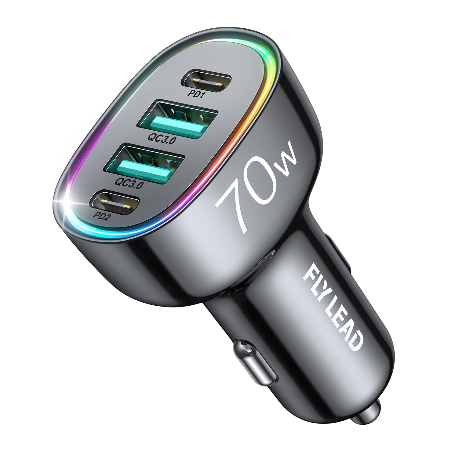 70W 4-Port USB C Car Charger Fast Charging Adapter - Compatible with iPhone 16, Android & More - Perfect for Family Road Trips & Long Commutes