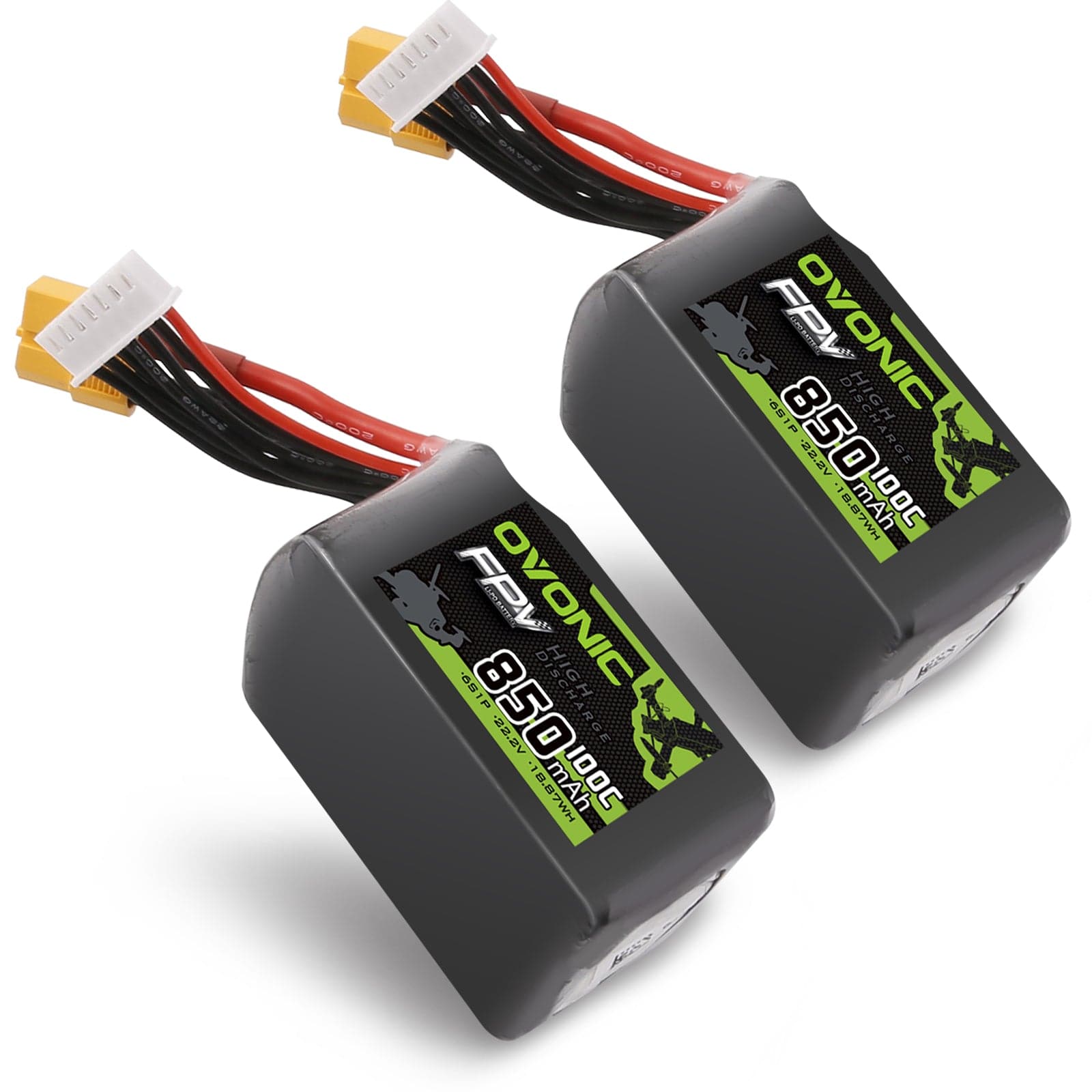 2 Pack Ovonic 100C 6S 850mAh 22.2V Lipo Battery with XT60 Plug - High Performance RC Battery for FPV Drones, RC Cars, and Airplanes - Perfect for Racing, Freestyle Flying, and Long Flight Time