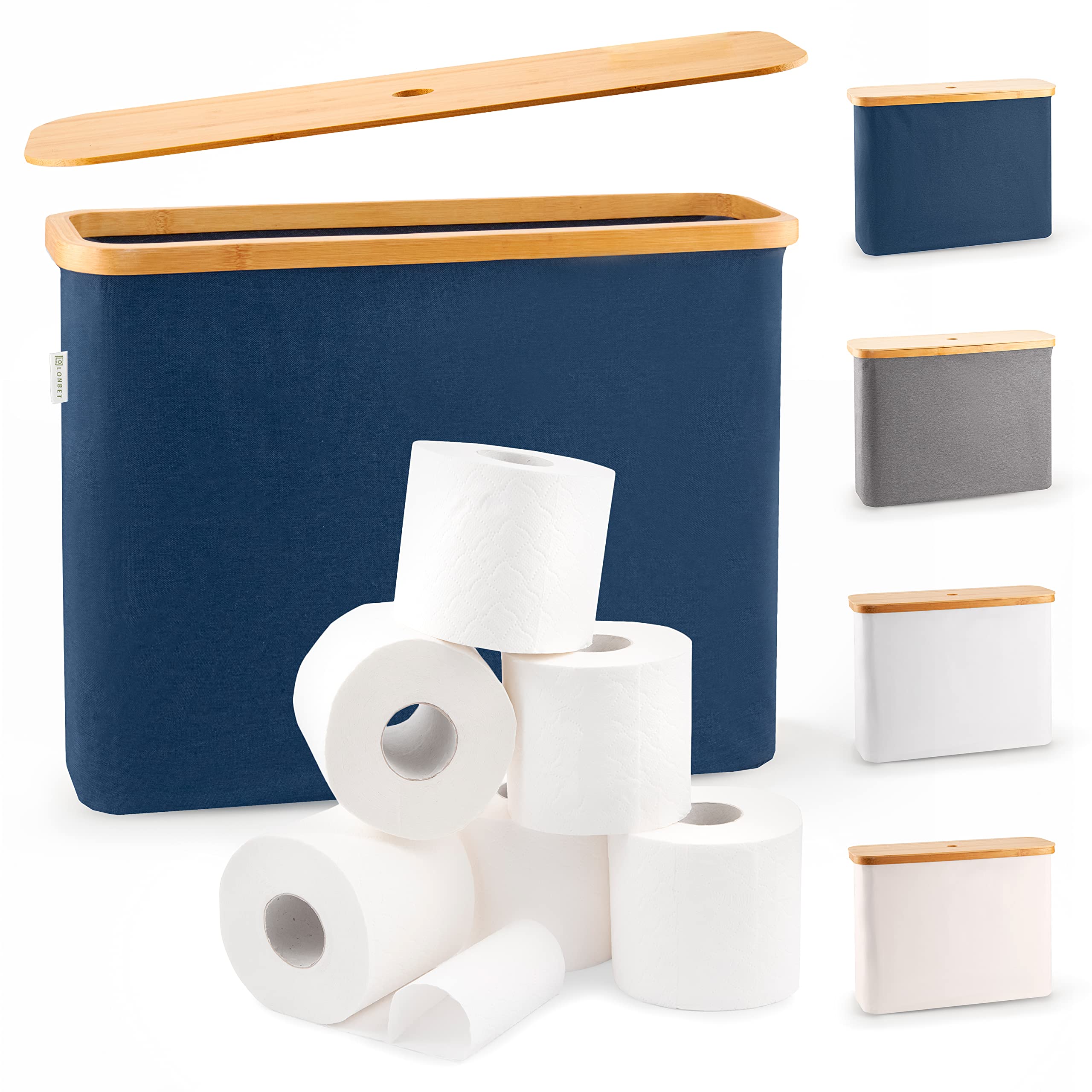 Lonbet Bamboo Toilet Paper Storage Basket - Bathroom Organizer with Holder for Toilet Rolls - Natural Eco-Friendly Bath Accessories for Home, Apartment & Office Use