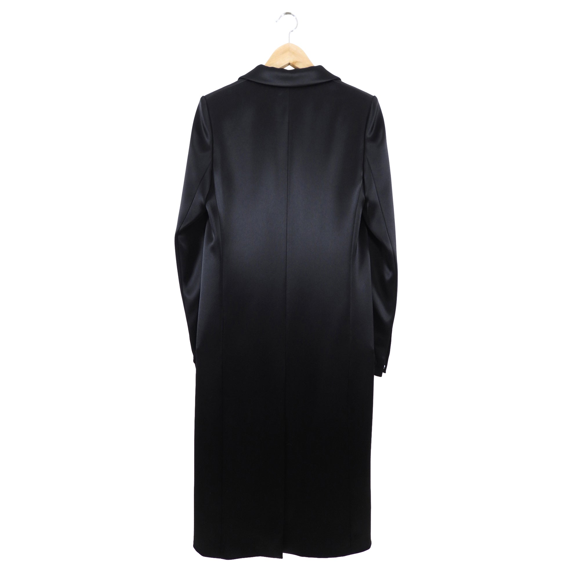 Anthony Vacarello Runway Black Satin Long Evening Coat - Elegant Formal Wear for Women's Night Out, Gala & Special Occasions
