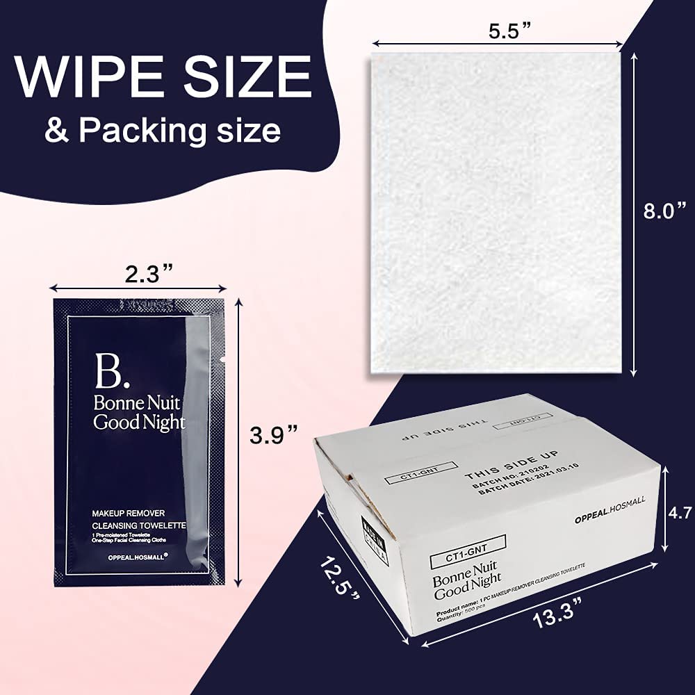 500 Count Gentle Facial Cleansing Wipes for Makeup Removal - Hypoallergenic, Alcohol-Free, Fragrance-Free & Oil-Free - Individually Wrapped Waterproof Makeup Remover Wipes for Travel, Gym & Daily Skincare Routine