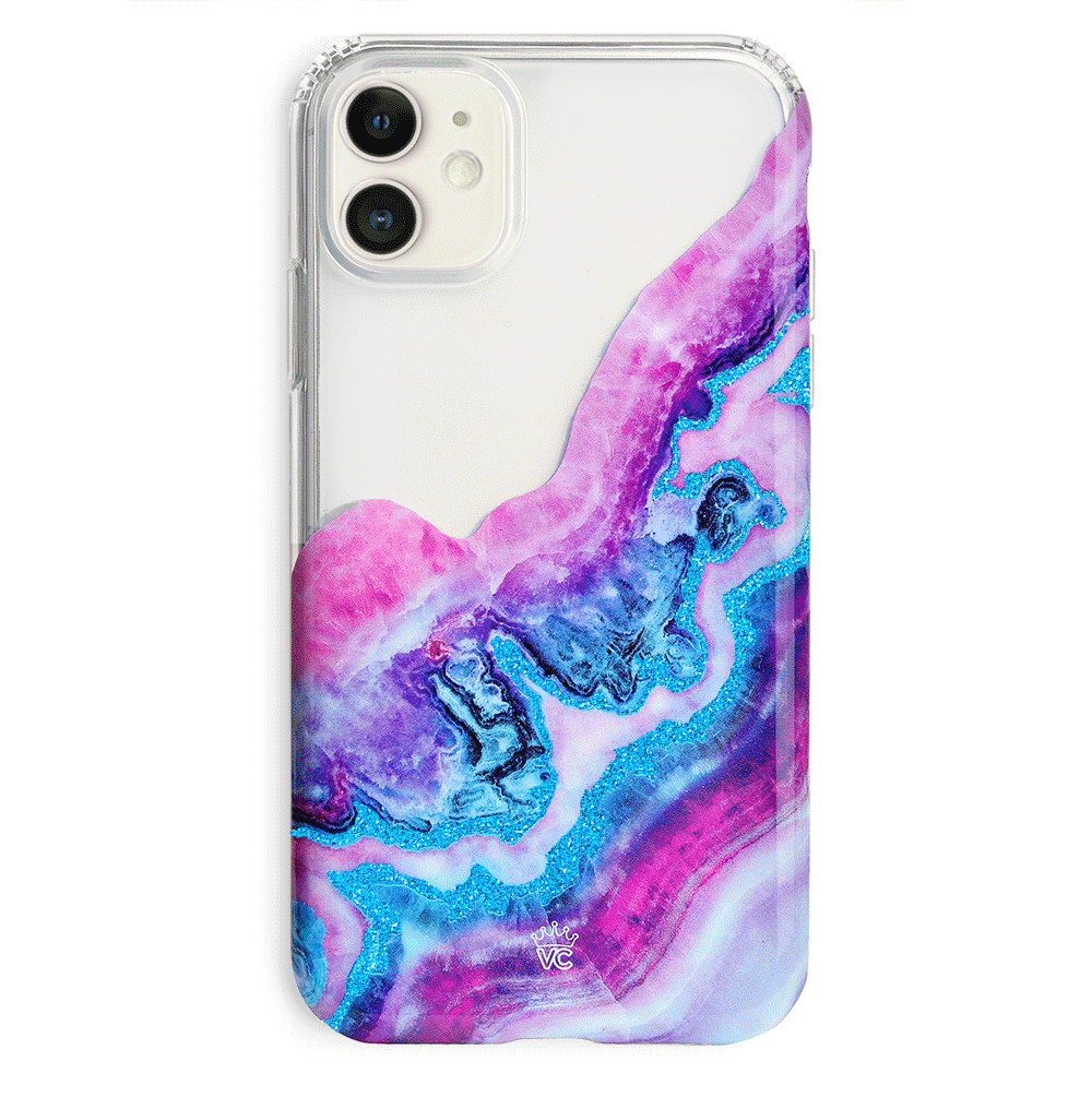 Geode Glitter Clear iPhone Case - Shatterproof Protective Cover with Crystal Sparkle Design for iPhone 13/14/15 - Perfect for Daily Use, Travel & Gift Giving