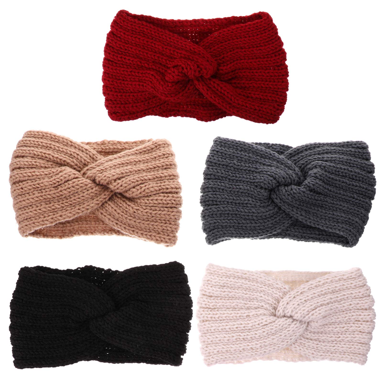Minkissy 5-Pack Knit Wool Headbands for Women - Stretchy Cross Bandanas for Workout, Yoga & Running - Soft Yarn Hair Accessories & Scarf for Winter & Outdoor Activities