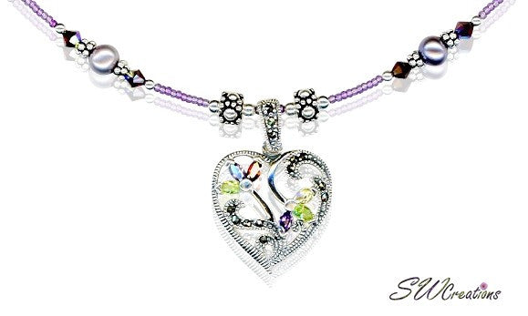 Handmade Siam Purple Marcasite Heart Necklace - Elegant Bohemian Jewelry for Women, Perfect Gift for Valentine's Day, Anniversary & Special Occasions