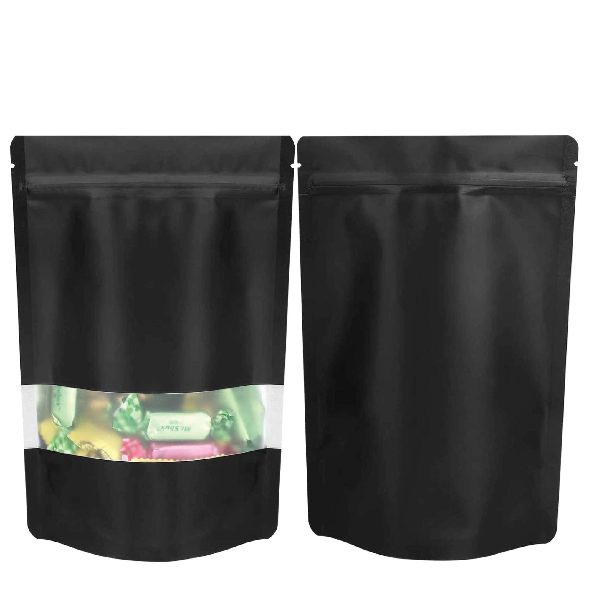 100 Resealable Mylar Stand Up Bags 29.5x22cm (11.6x8.7in) - Black Food Storage Zip Pouch for Coffee, Tea, Snacks & Dry Goods | Airtight, Durable & Reusable Packaging Solution