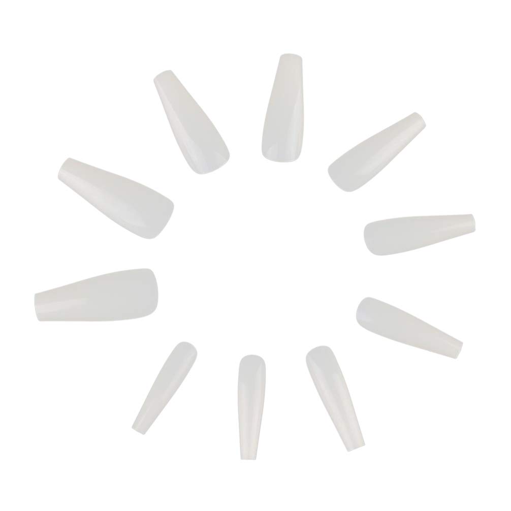Beaupretty 500 Pcs Acrylic Nail Tips - Natural False Nails, French Full Cover Long Fake Nails for Salon & DIY Nail Art - 10 Sizes White with Storage Case - Perfect for Manicures, Pedicures & Nail Extensions