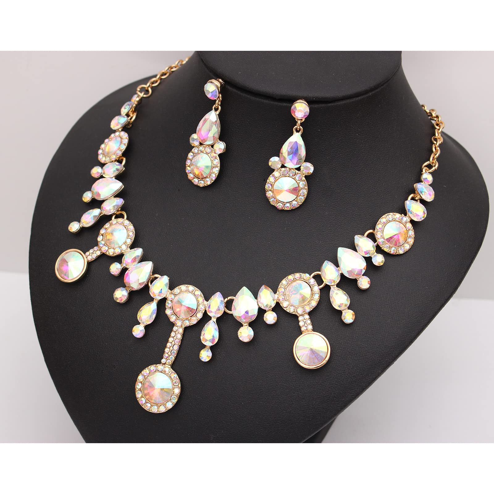 Elegant Rhinestone Crystal Teardrop Necklace and Dangle Earrings Set for Women | Fashion Statement Jewelry Gift | Perfect for Parties, Weddings & Special Occasions