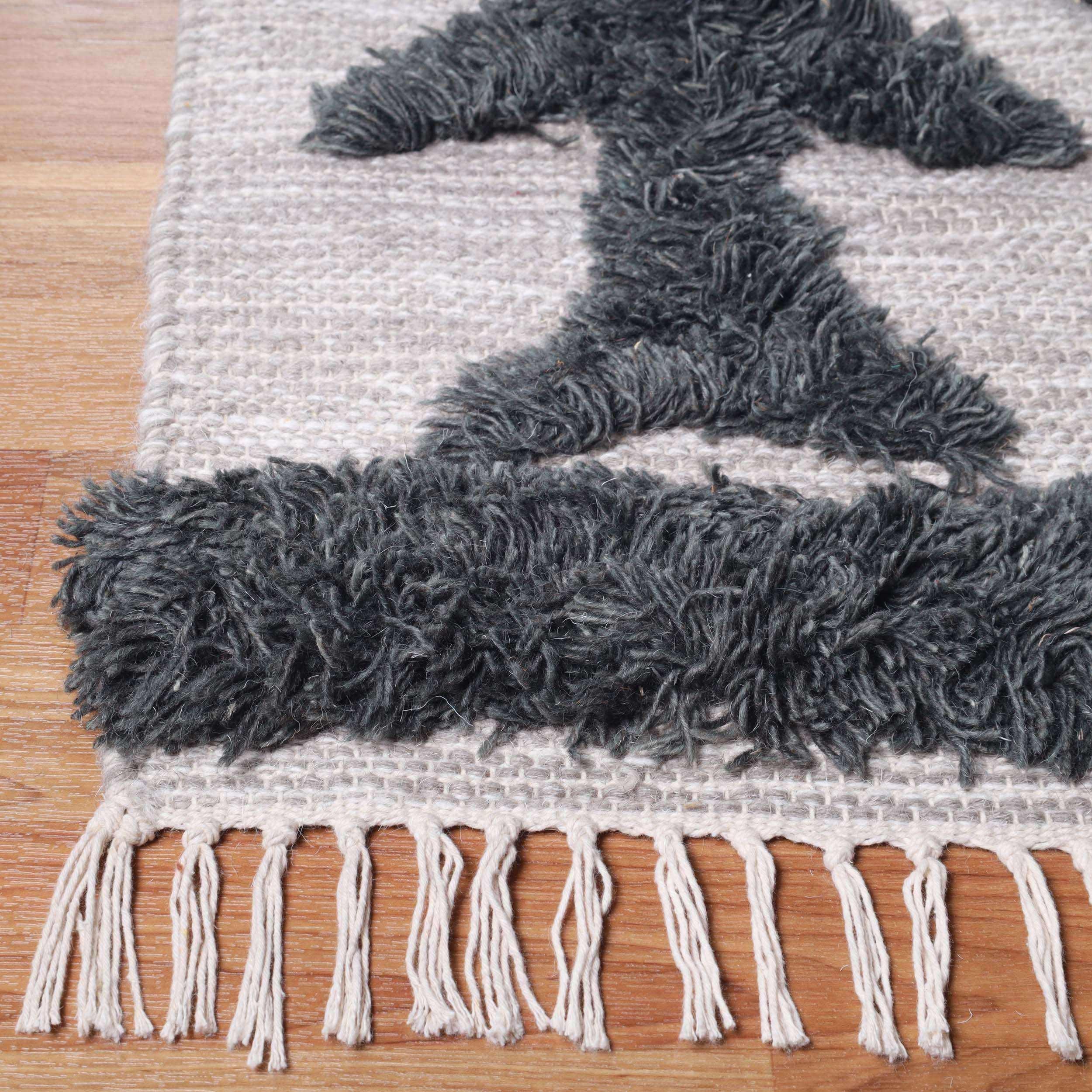 Bohemian Wool Geometric Medallion Fringe Rug - Handmade Indoor Area Carpet or Runner for Living Room, Bedroom & Boho Home Decor