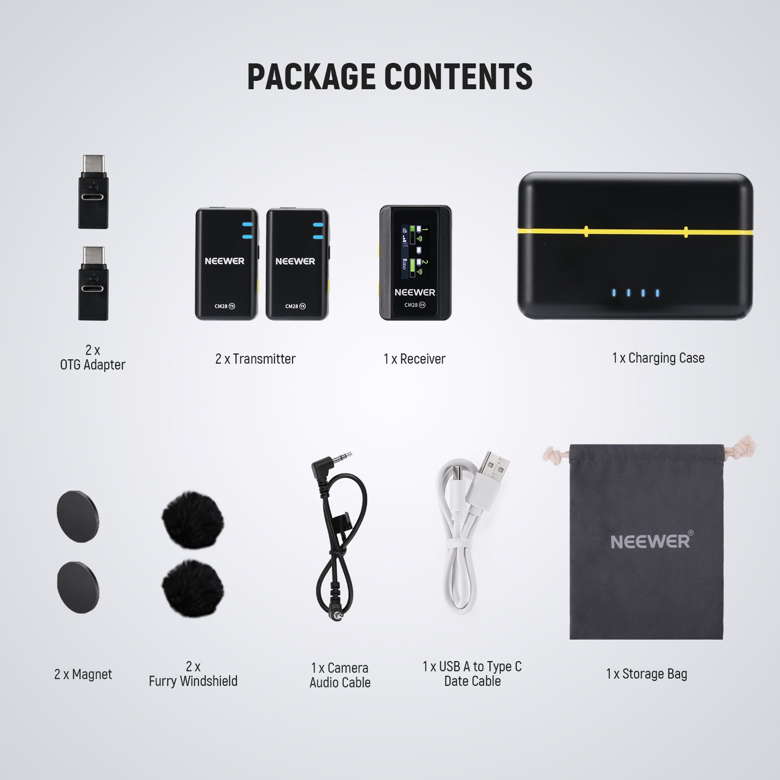 NEEWER CM28 Wireless Lavalier Microphone System for iPhone, Android, Camera - Noise Canceling Clip-on Mic for Vlogging, Interviews, YouTube, Live Streaming & Recording