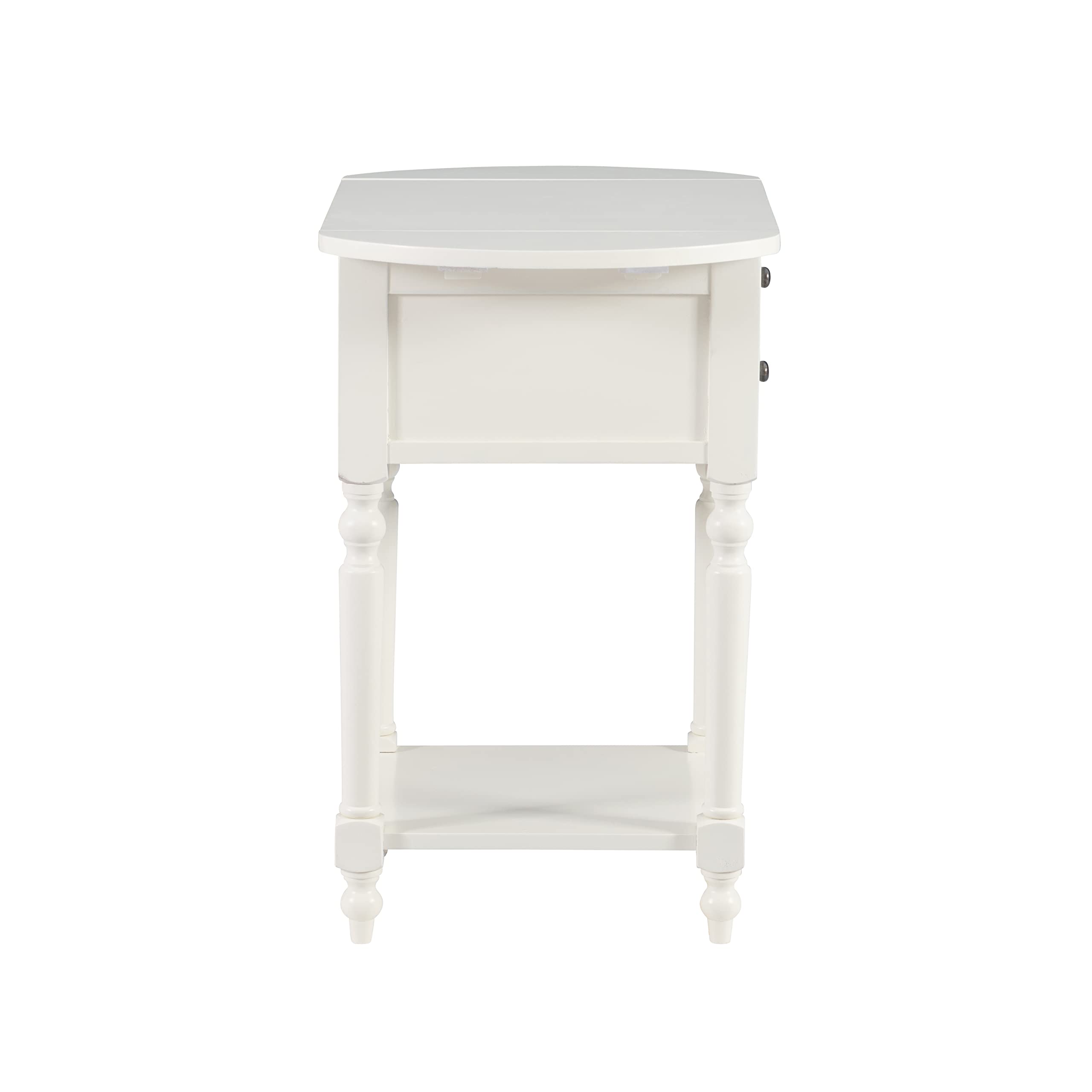 Powell Furniture Shiloh Drop Leaf Accent Table - Antique White Small Side Table for Living Room, Bedroom & Entryway | Compact Space-Saving Design
