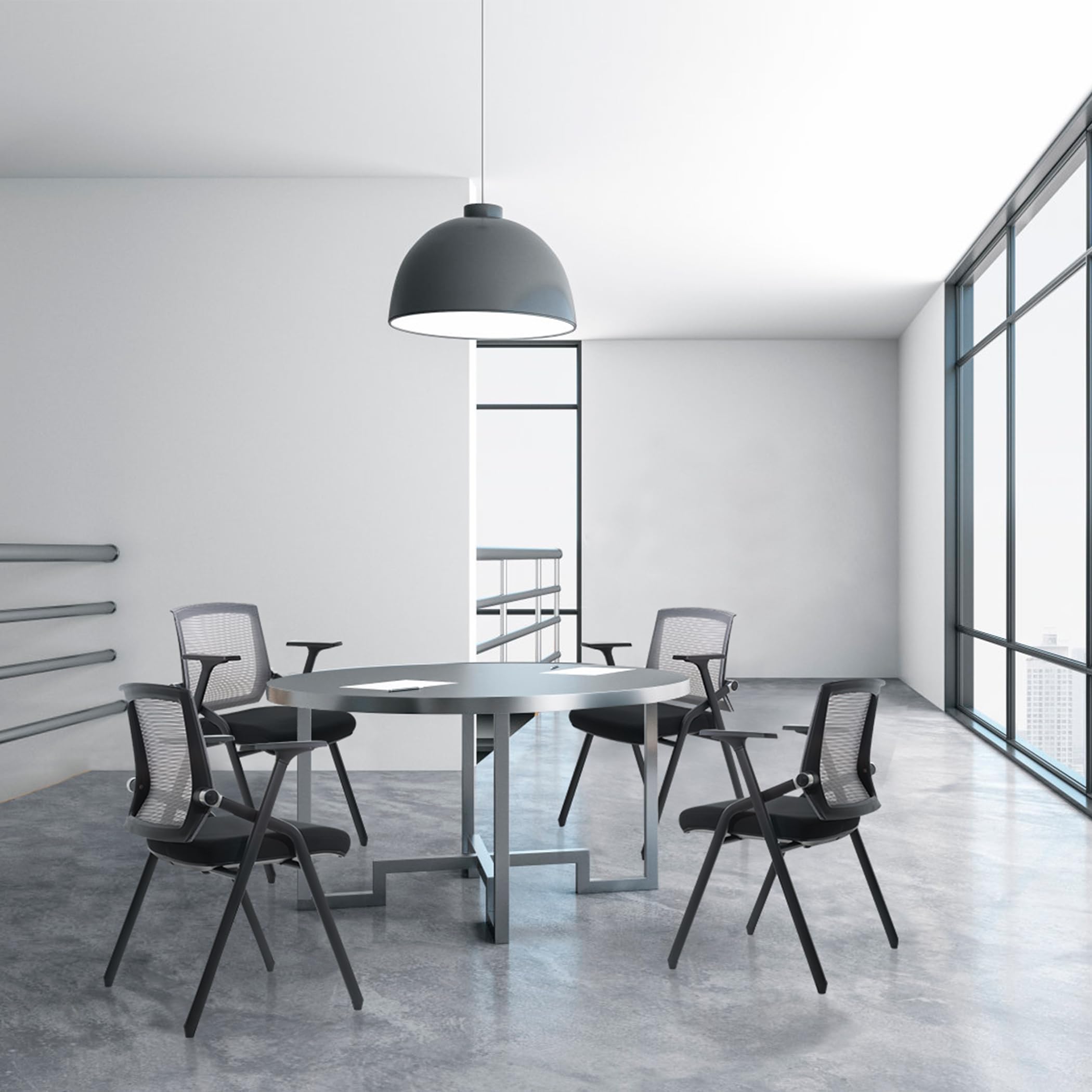 20 Pack Stackable Conference Room Chairs with Wheels - Ergonomic Folding Office Desk Chair with Lumbar Support & Adjustable Armrests - Perfect for Meeting Rooms, Reception Areas, and Guest Seating