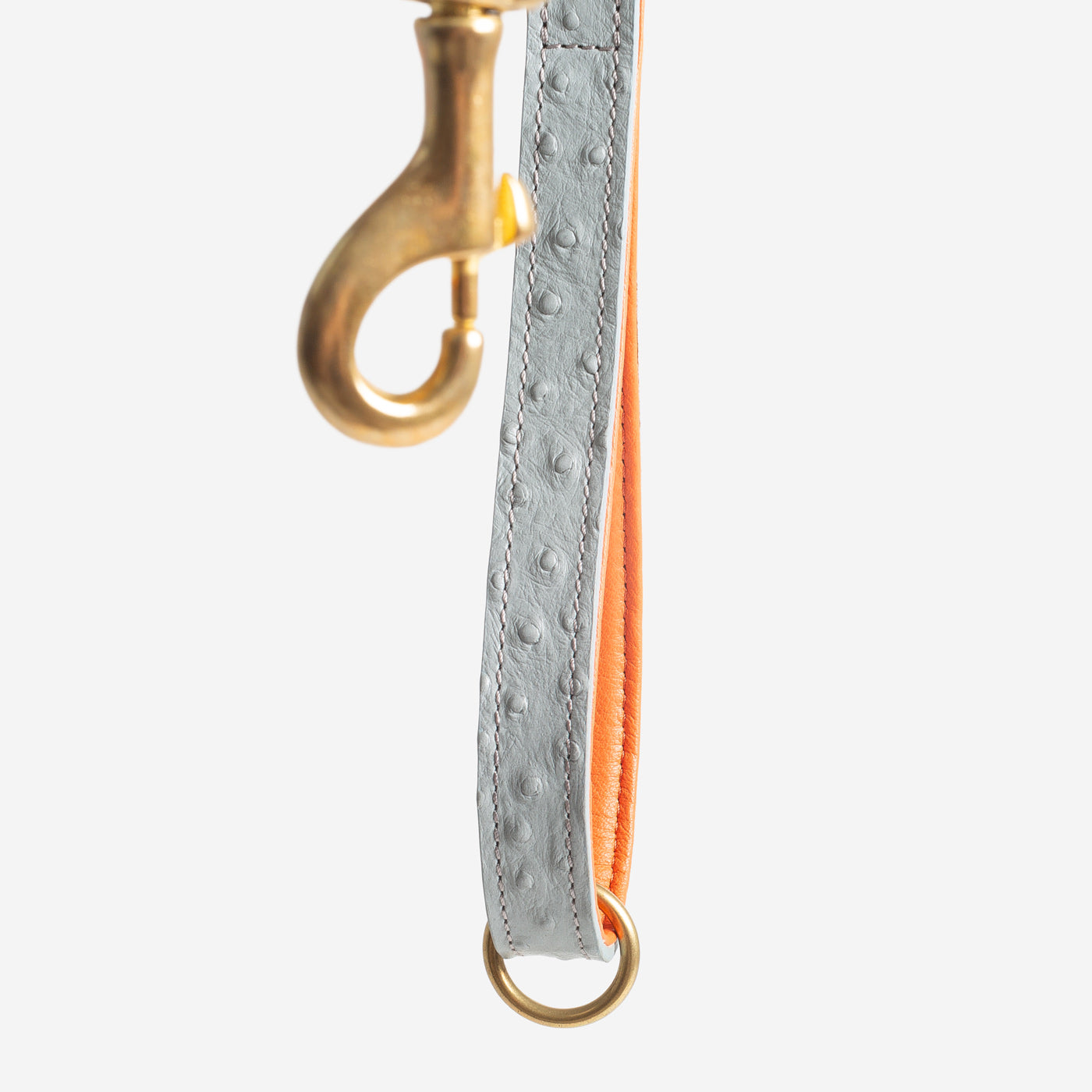 Premium Ostrich Leather Dog Leash - Grey & Orange - Durable & Stylish for Large Dogs - Perfect for Walks, Training & Outdoor Adventures - by Lords & Labradors