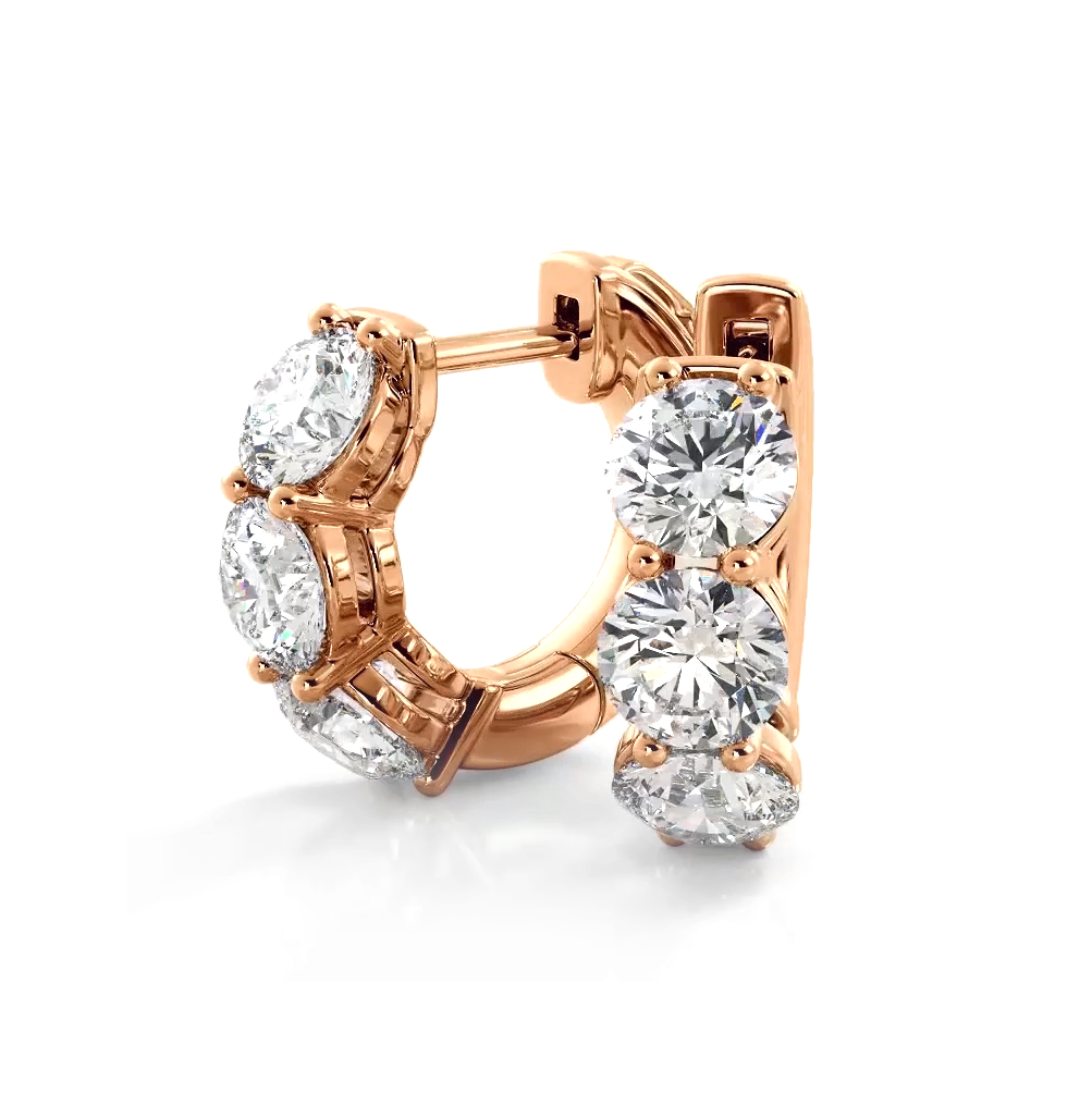 1.50 CTW Three Stone Diamond Hoop Earrings - Huggie Style Hoops for Women - Perfect for Weddings, Parties & Everyday Elegance