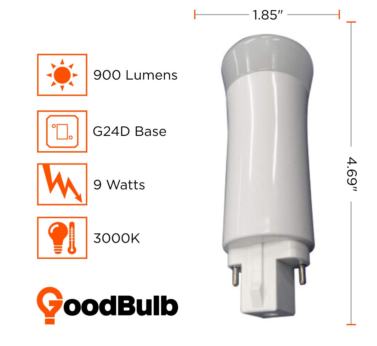 GoodBulb 13W G24D Base LED Light Bulbs - 10 Pack | 900 Lumens Warm White 3000K | Energy Efficient 9W Type A 2 Pin Replacement | 120° Beam Angle | Perfect for Commercial Lighting, Kitchens, Bathrooms & Office Spaces